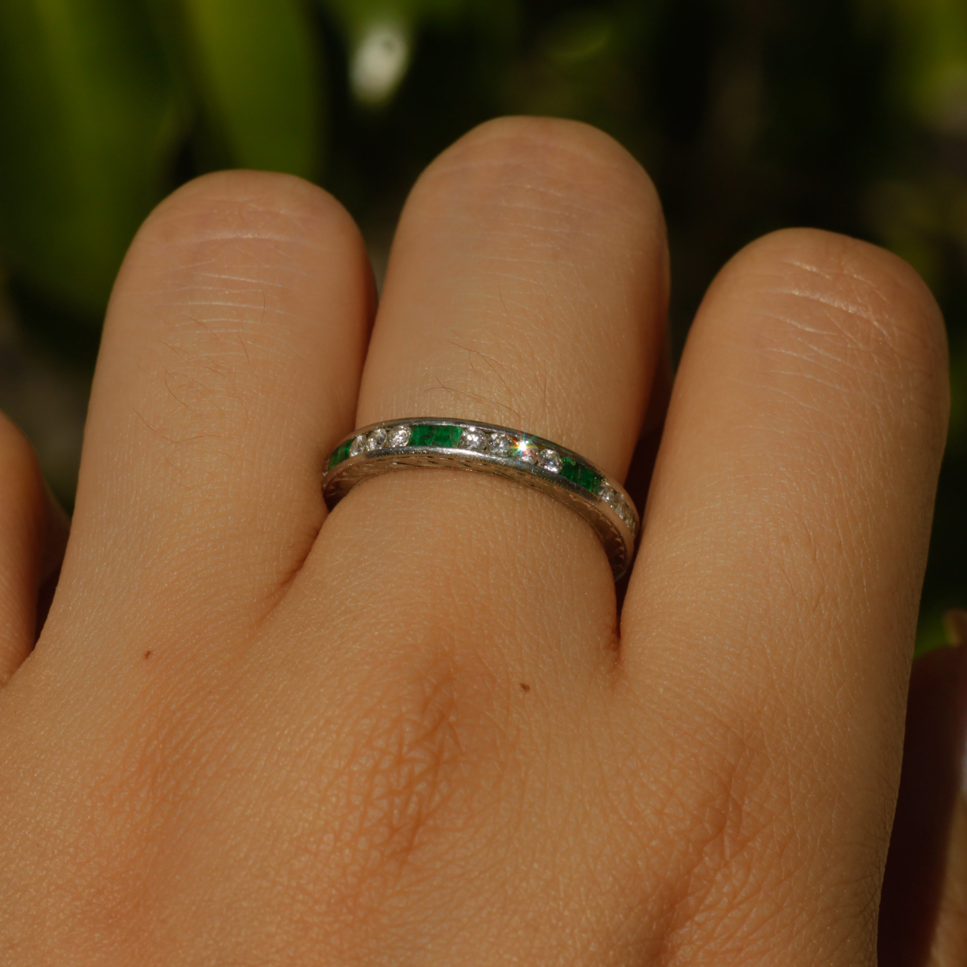 Art Deco Emerald and Diamond Eternity Band