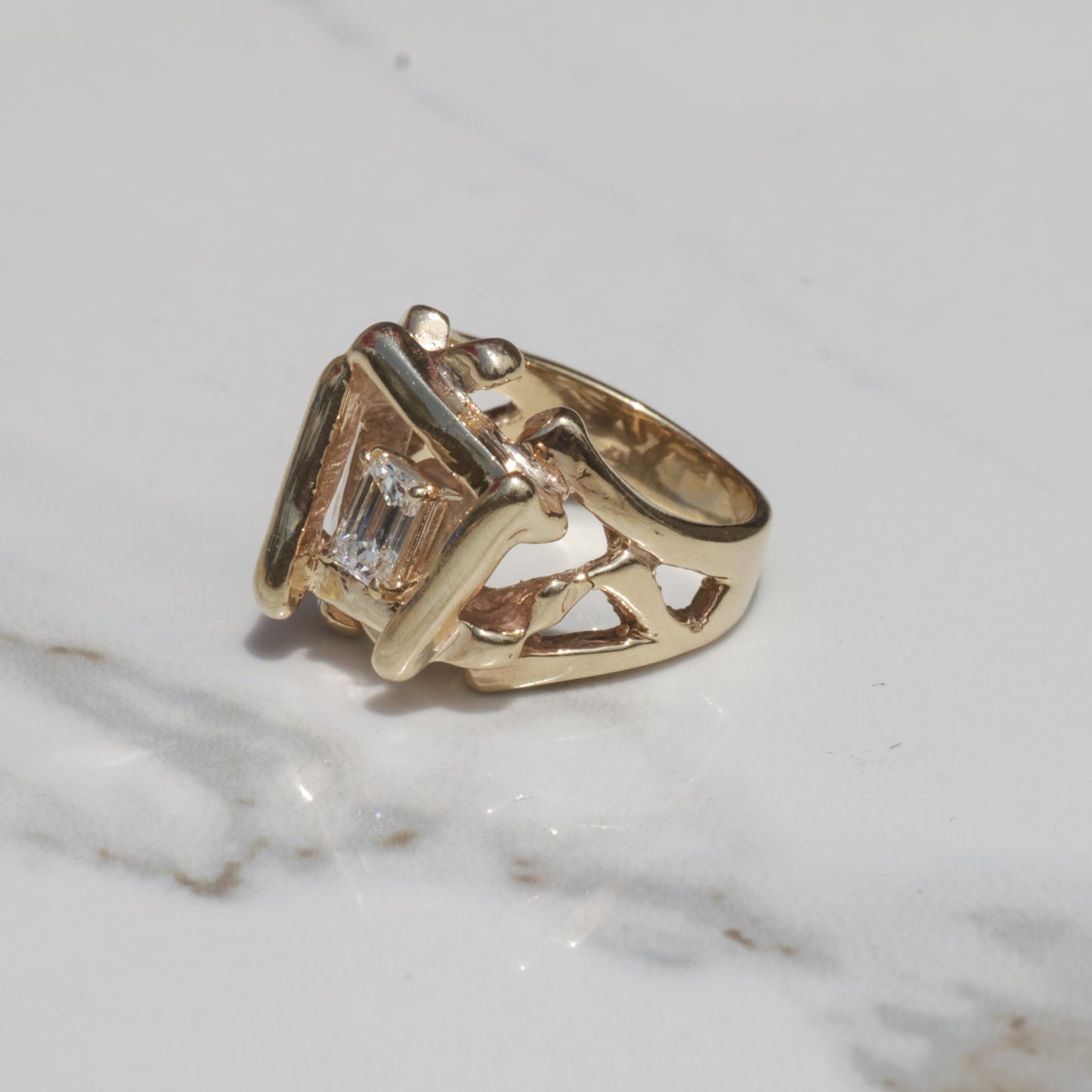 Vintage Mid-Century Diamond Modernist Ring 14k Sz 6