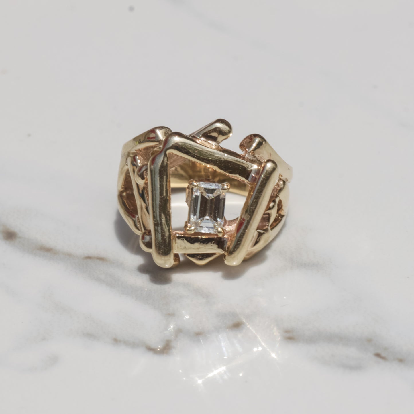 Vintage Mid-Century Emerald Cut Diamond Modernist Ring 14k Gold Sz 6