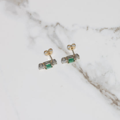 Diamond and Emerald Stud Earrings 14k