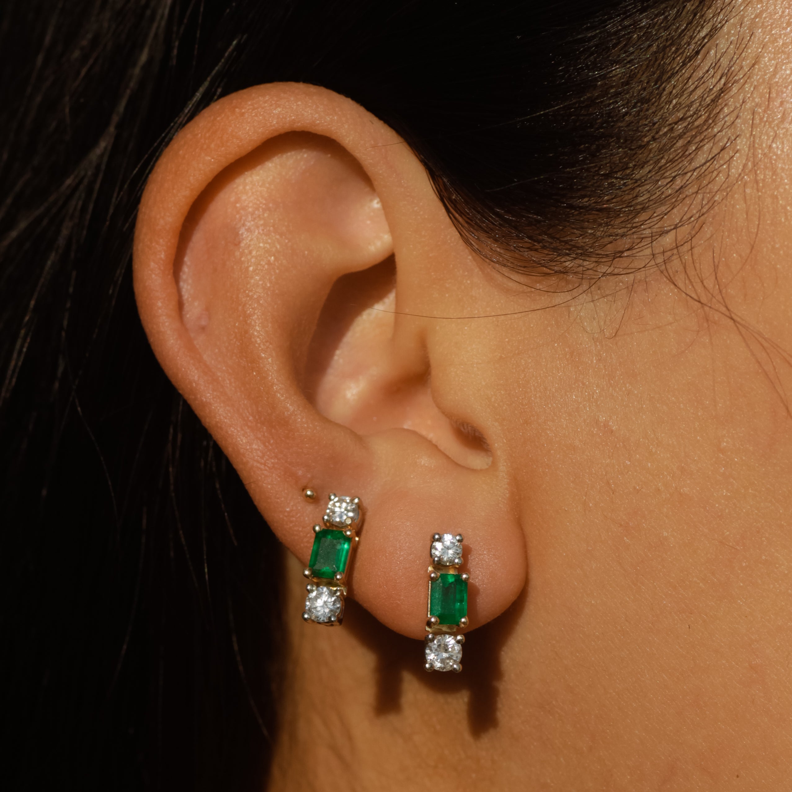Diamond and Emerald Stud Earrings