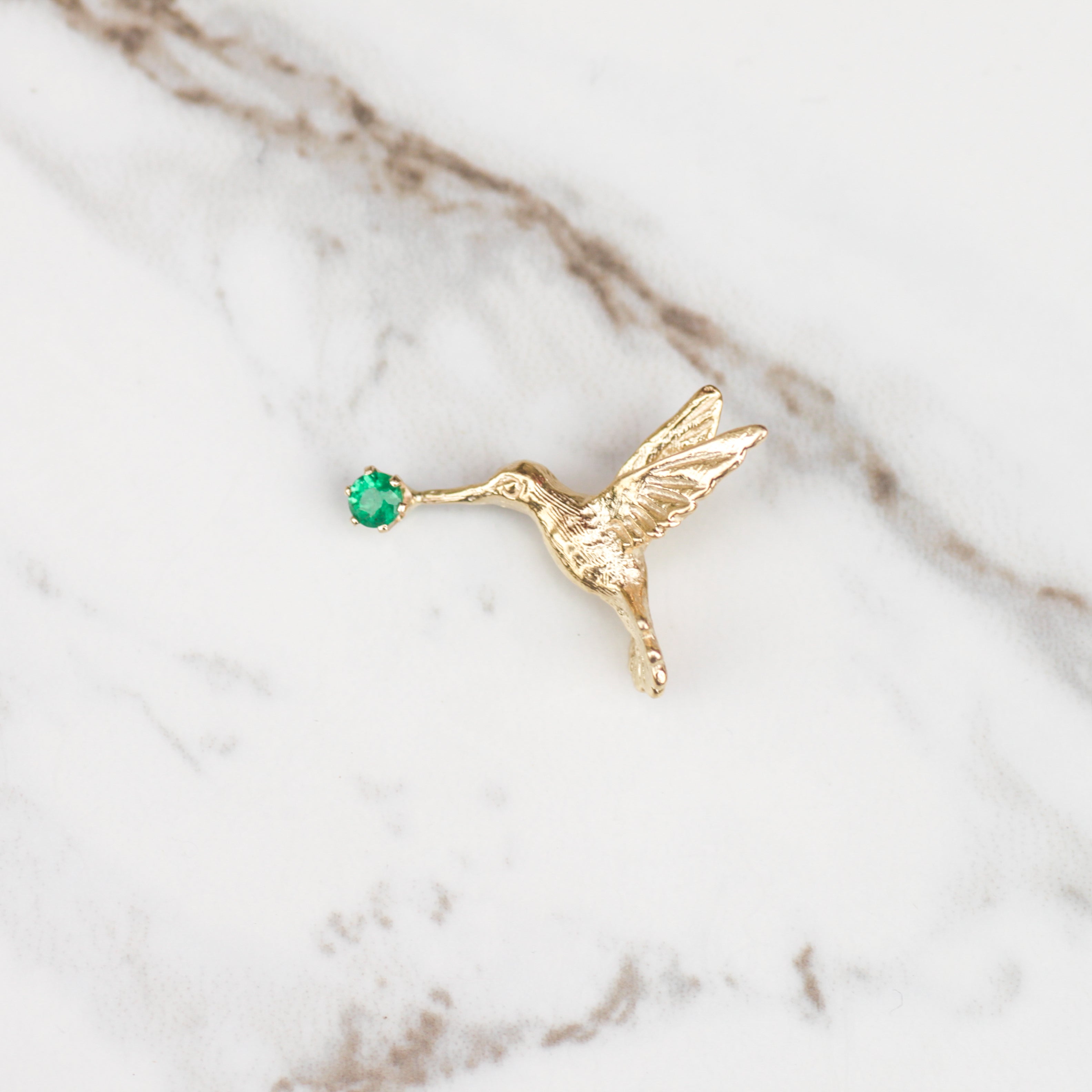 Vintage Hummingbird Emerald Pendant 14k Gold