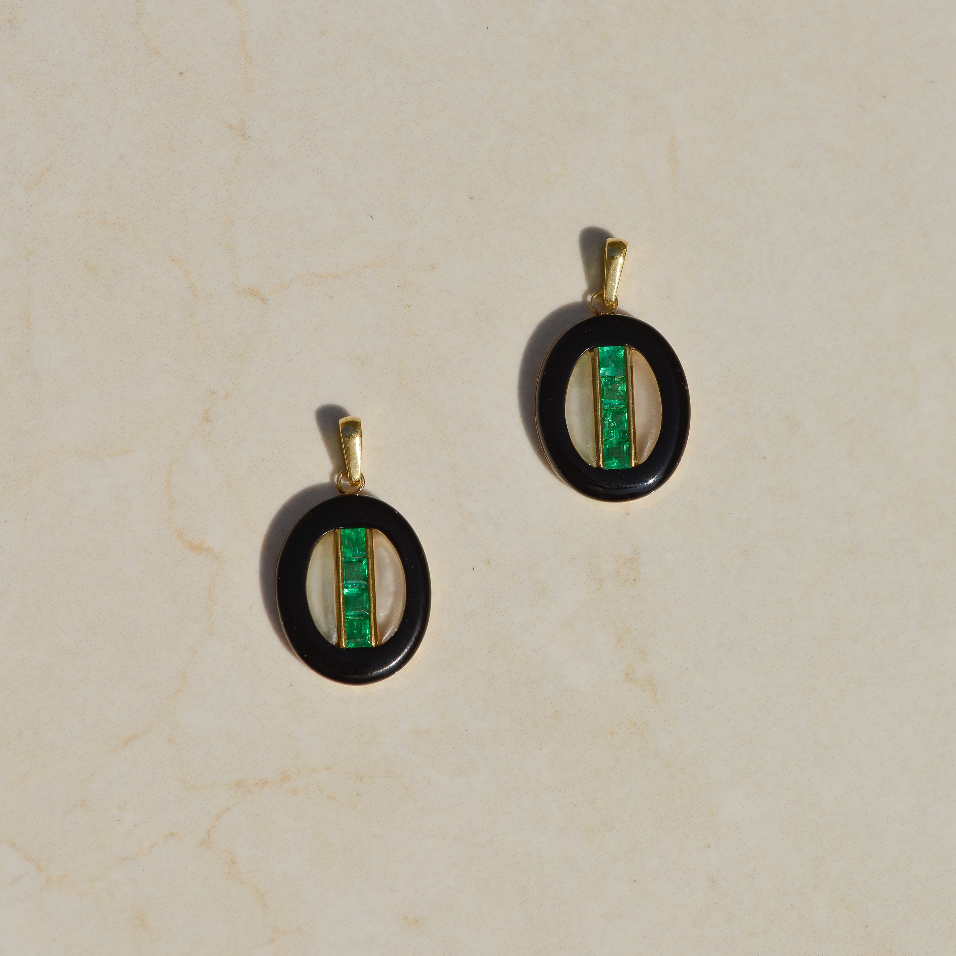 Art Deco Emerald, Onyx & Rock Crystal Pendant
