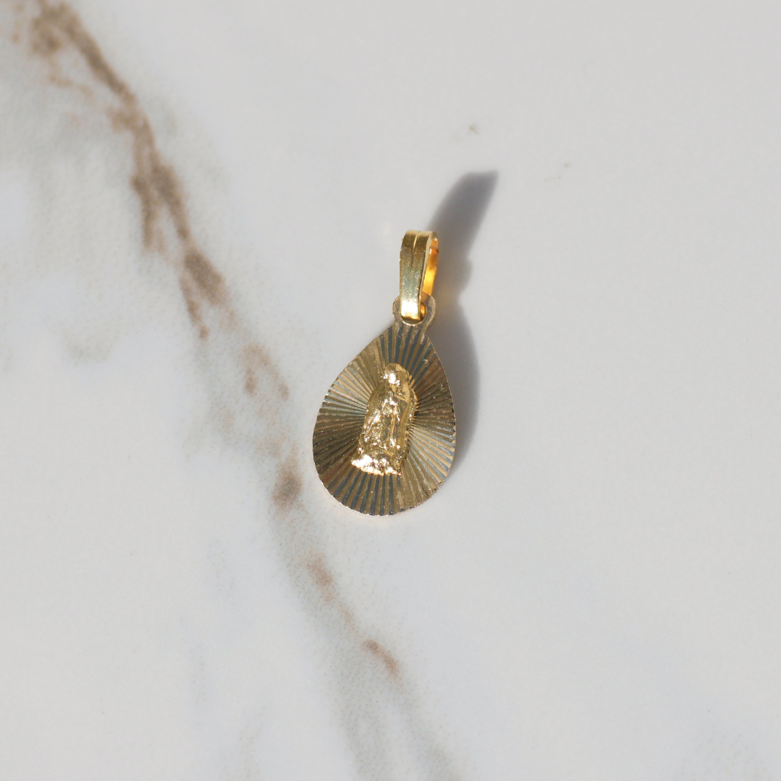 Vintage Engine-Turned Virgin Mary Charm 14k