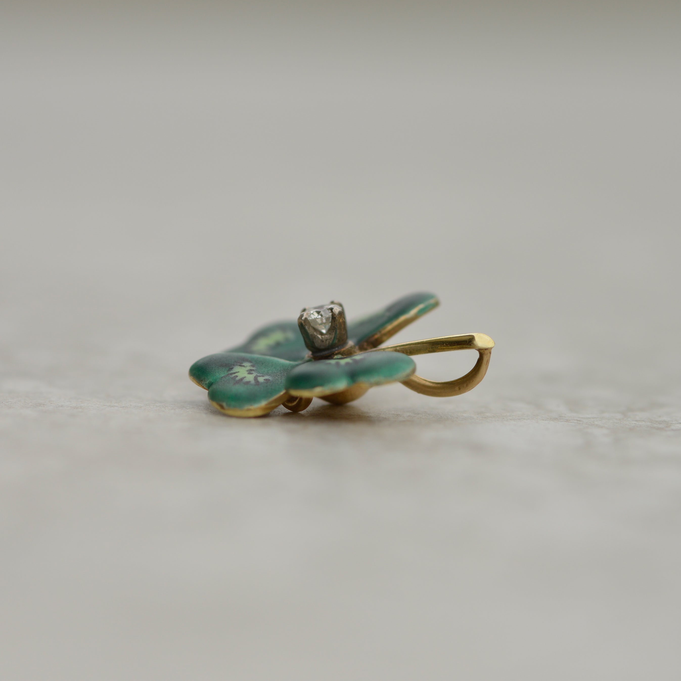 Vintage Enamel Diamond Lucky Clover Charm