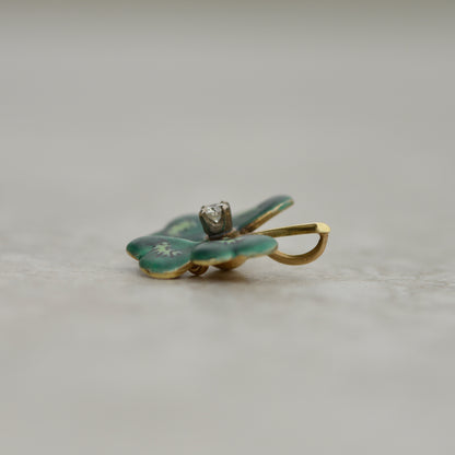 Vintage Enamel Diamond Lucky Clover Charm