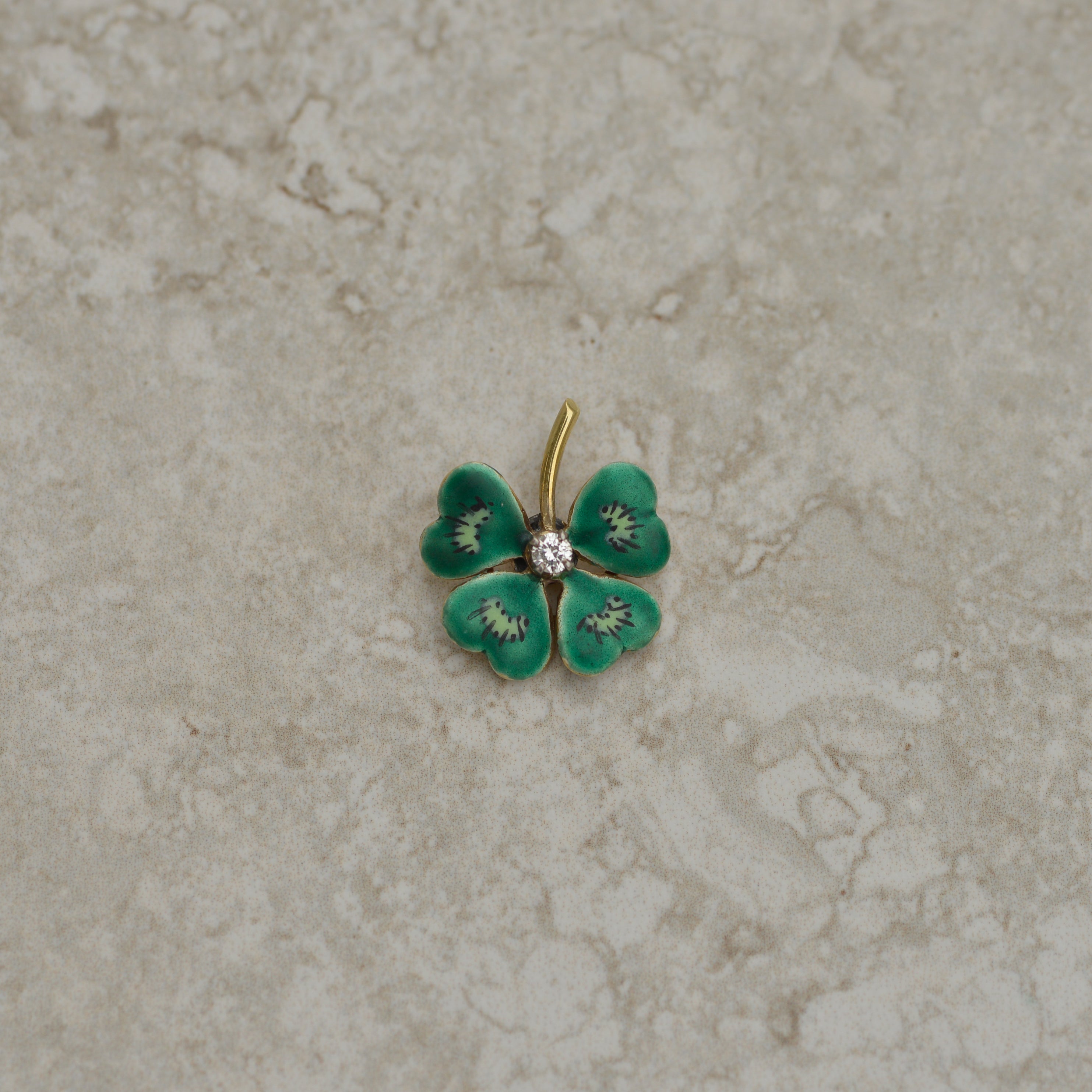 Vintage Enamel Diamond Lucky Clover Charm