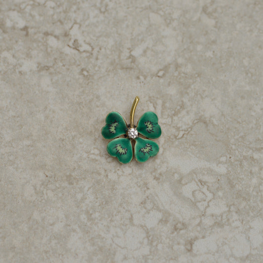 Vintage Enamel Diamond Lucky Clover Charm