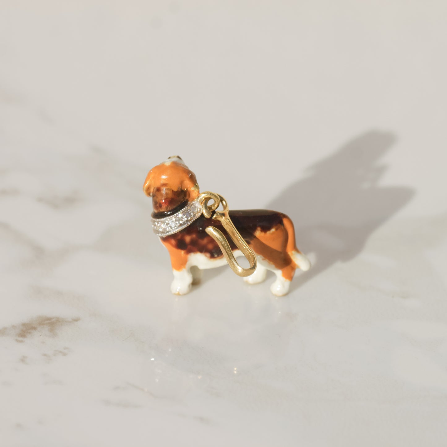 Vintage Enamel Beagle with Diamond Collar Pendant 18k