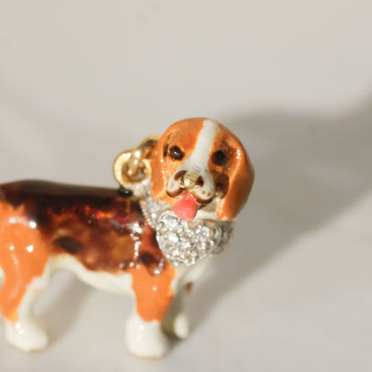 Vintage Enamel Beagle with Diamond Collar Pendant 18k