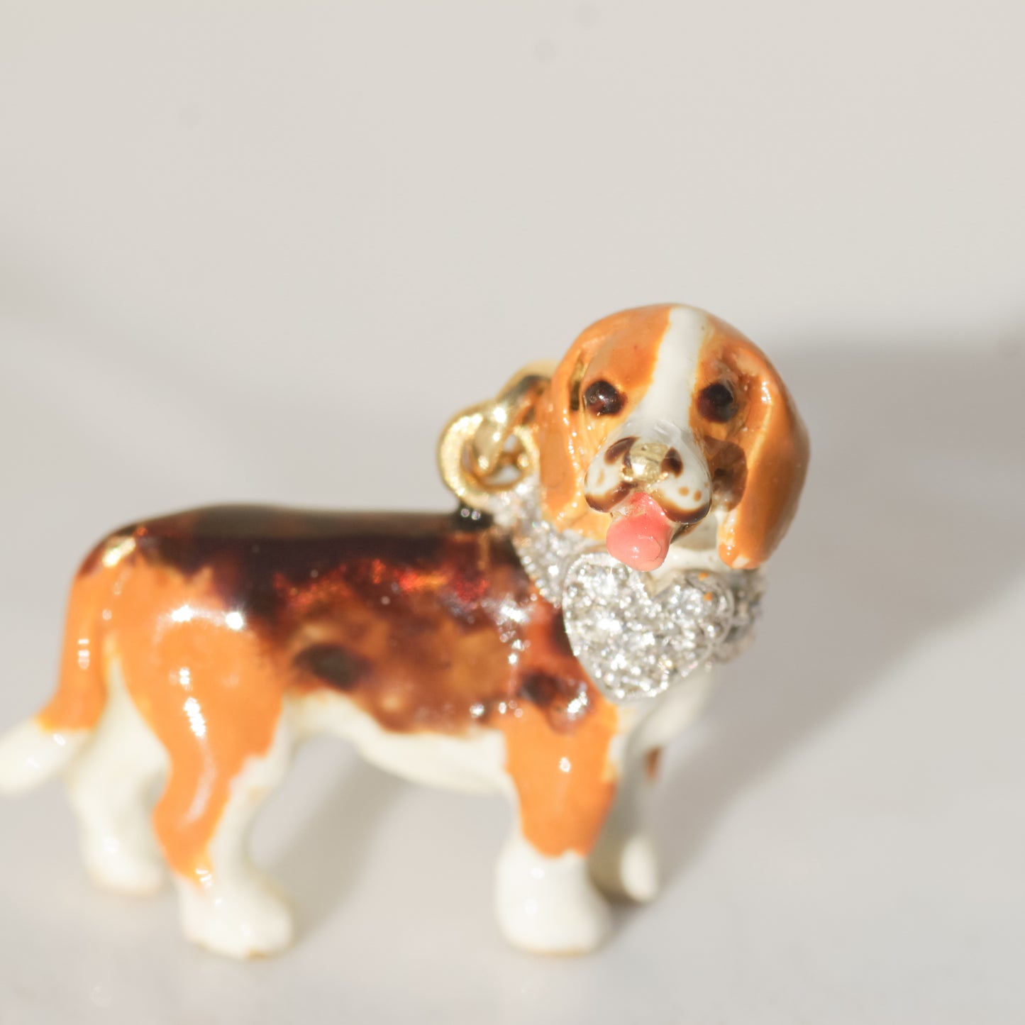 Vintage Enamel Beagle with Diamond Collar Pendant 18k