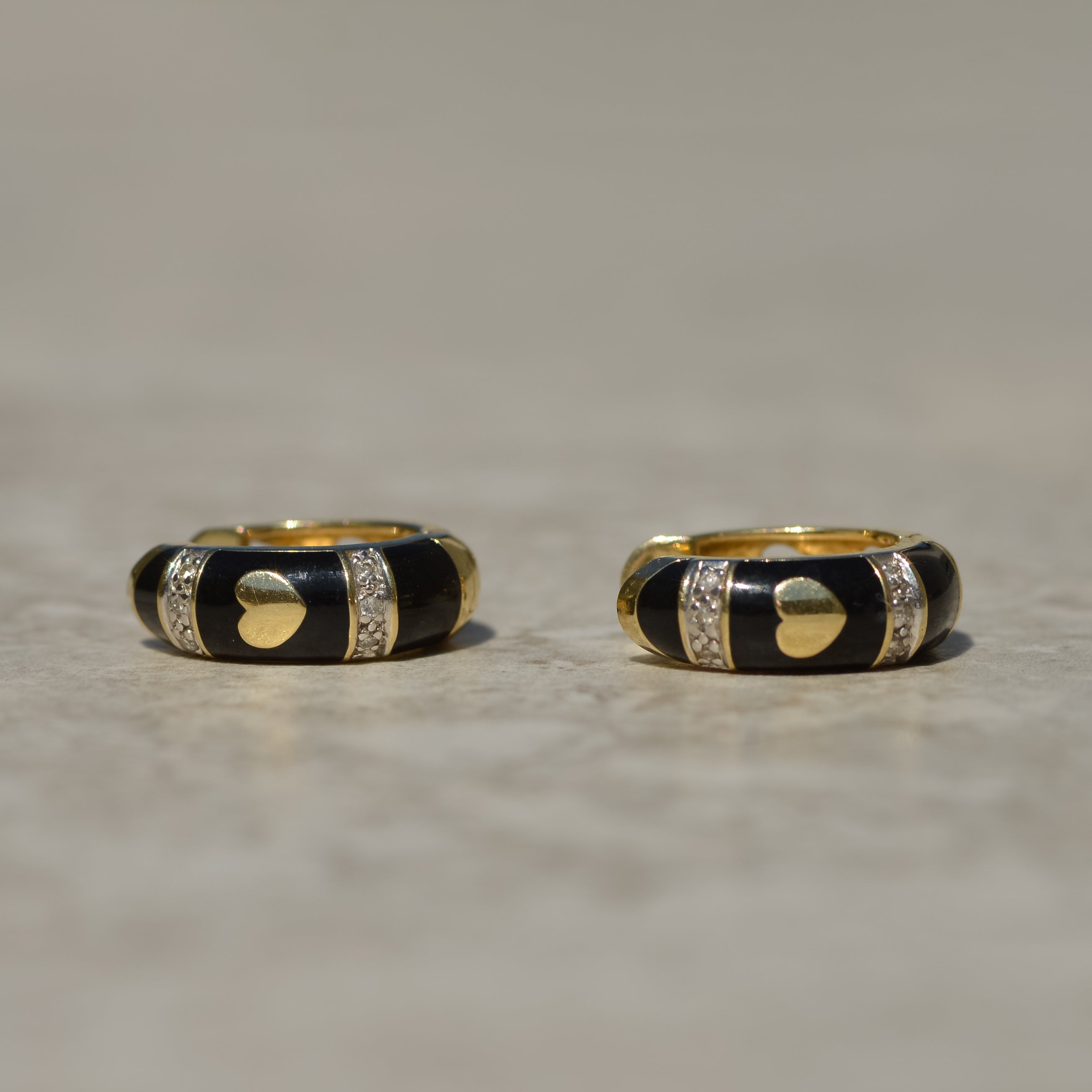 Vintage Black Enamel Heart Hoops