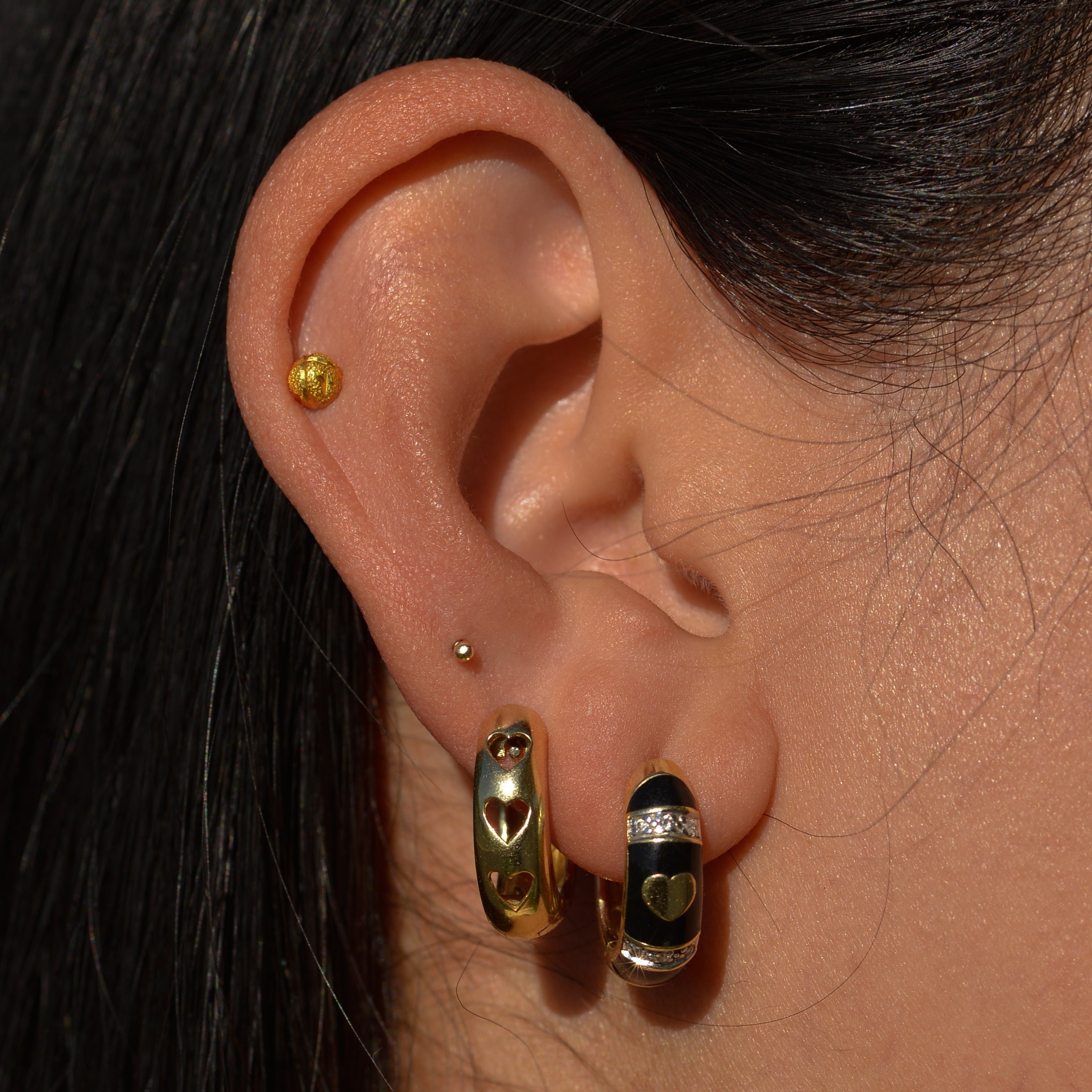 Vintage Black Enamel Heart Hoops