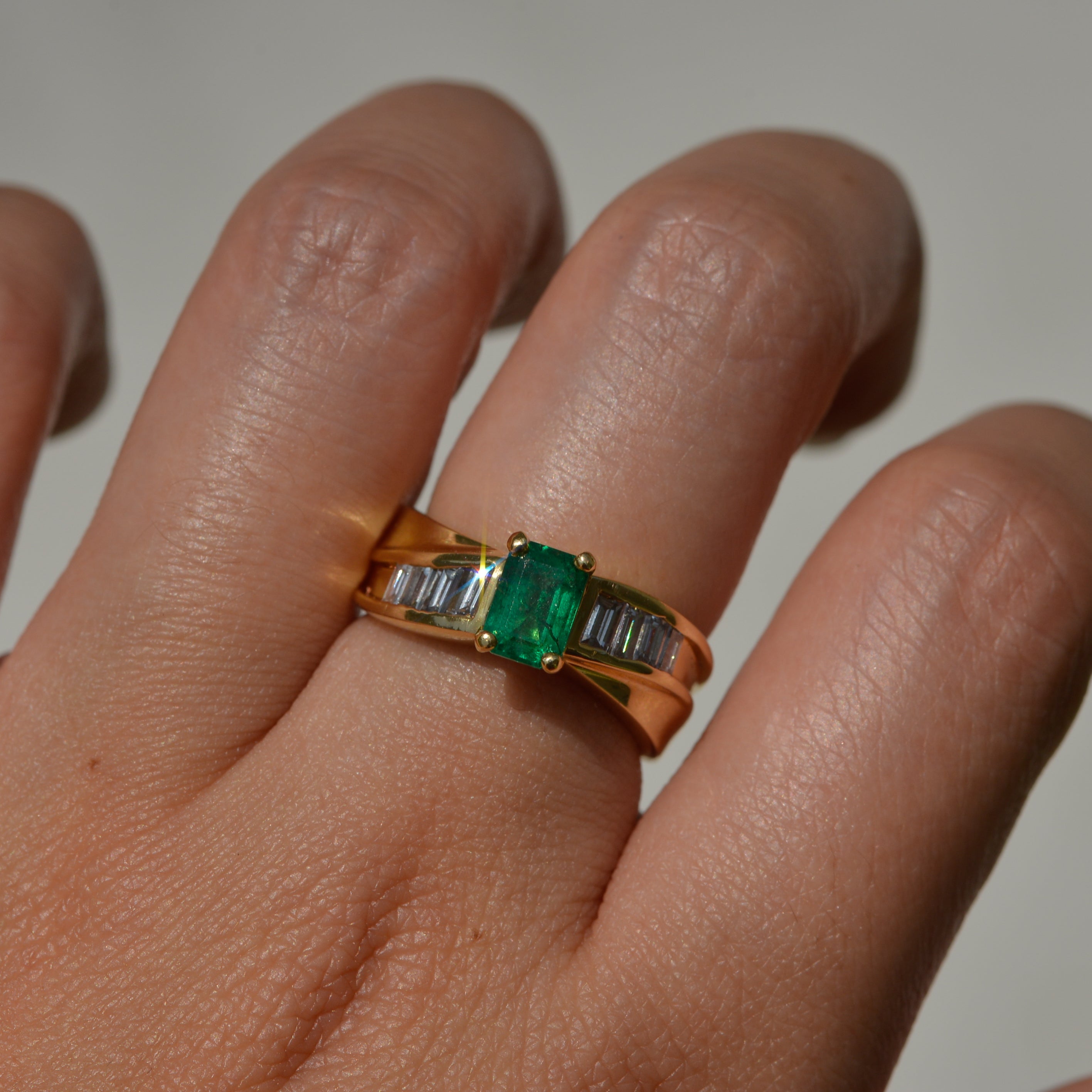 Vintage Emerald & Diamond Baguette Ring
