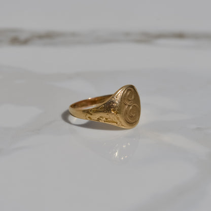 Vintage E Signet Ring Sz 7 14k