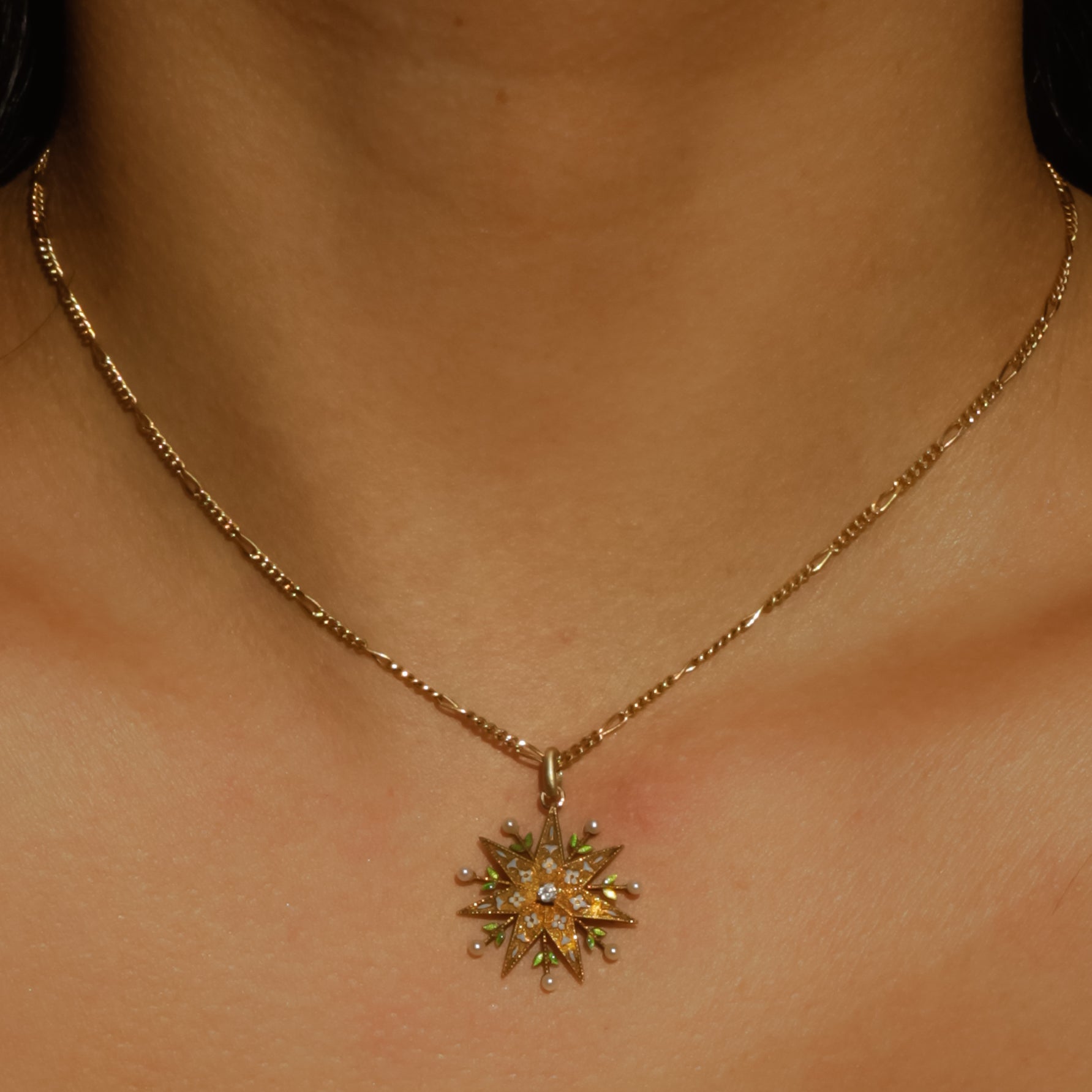 Antique Victorian Starburst Pendant with Diamond and Seed Pearls