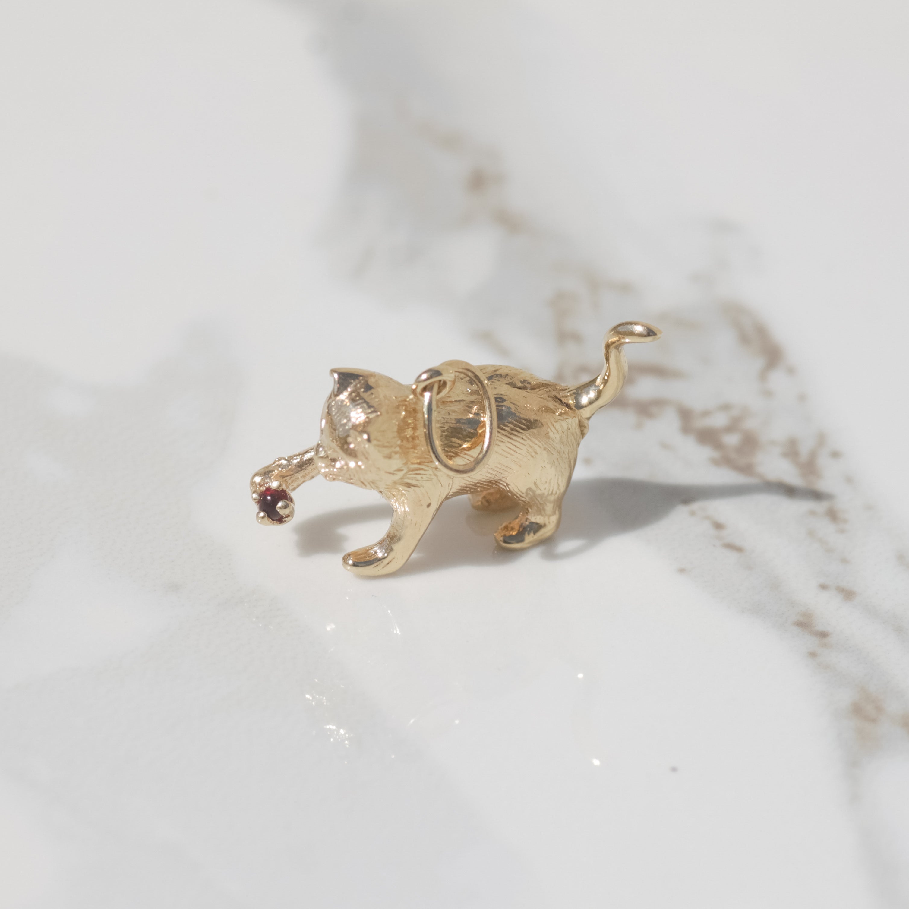 Vintage Cat Garnet Charm 14k