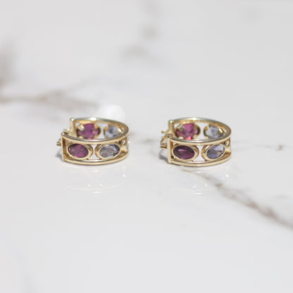 Garnet and CZ Hoop Earrings 14k