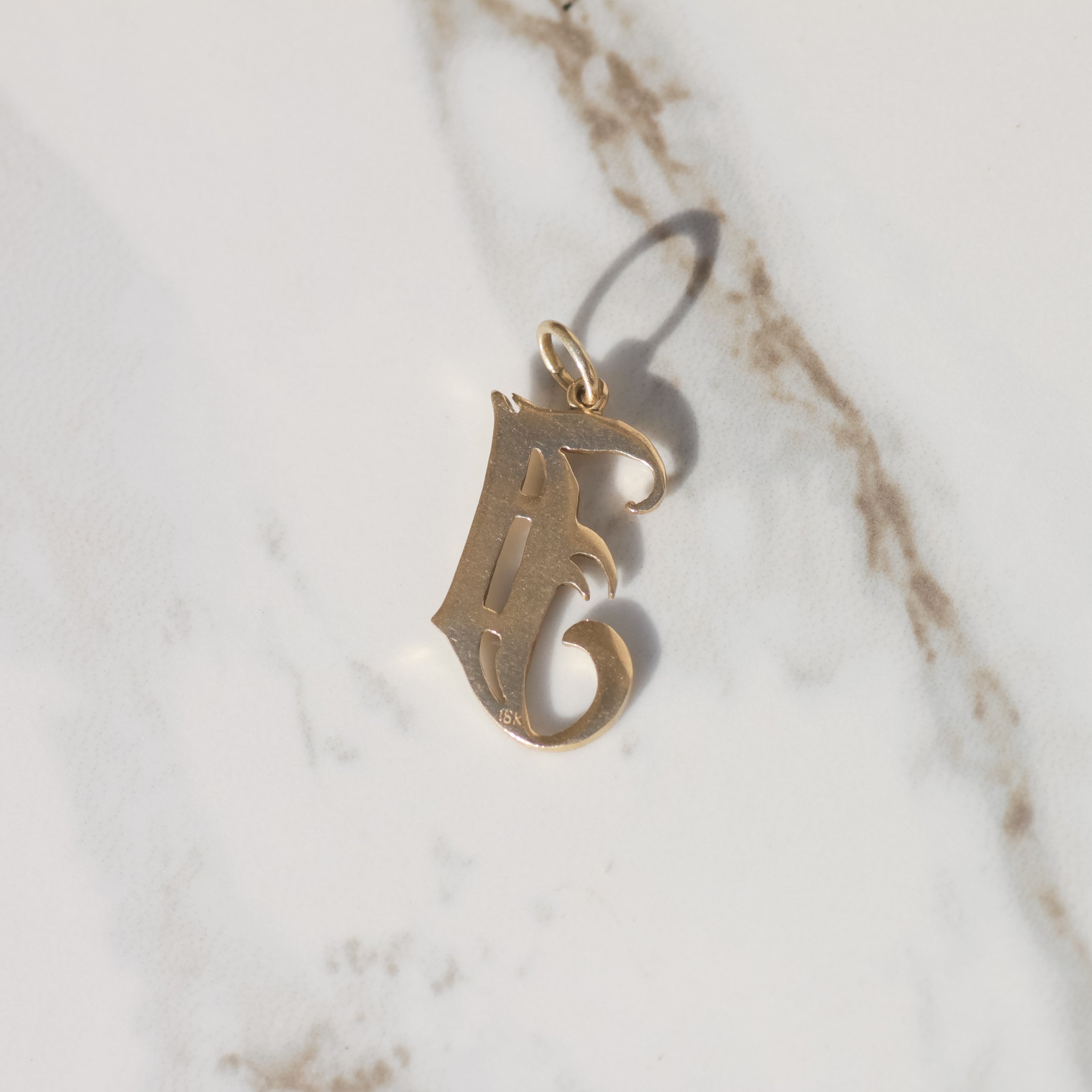 Vintage Gothic Font J Charm 18k