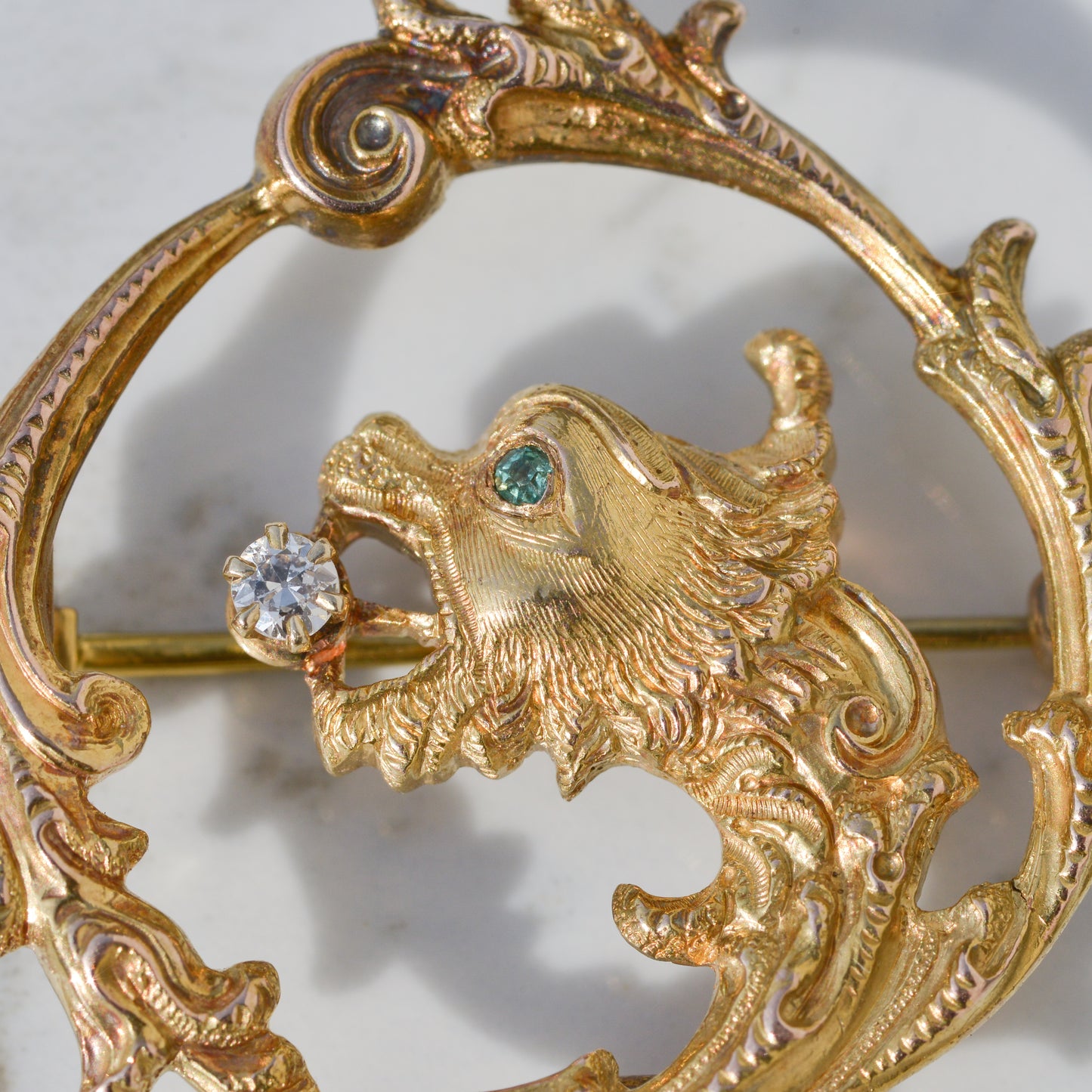 Antique Art Nouveau Griffin Brooch 14k