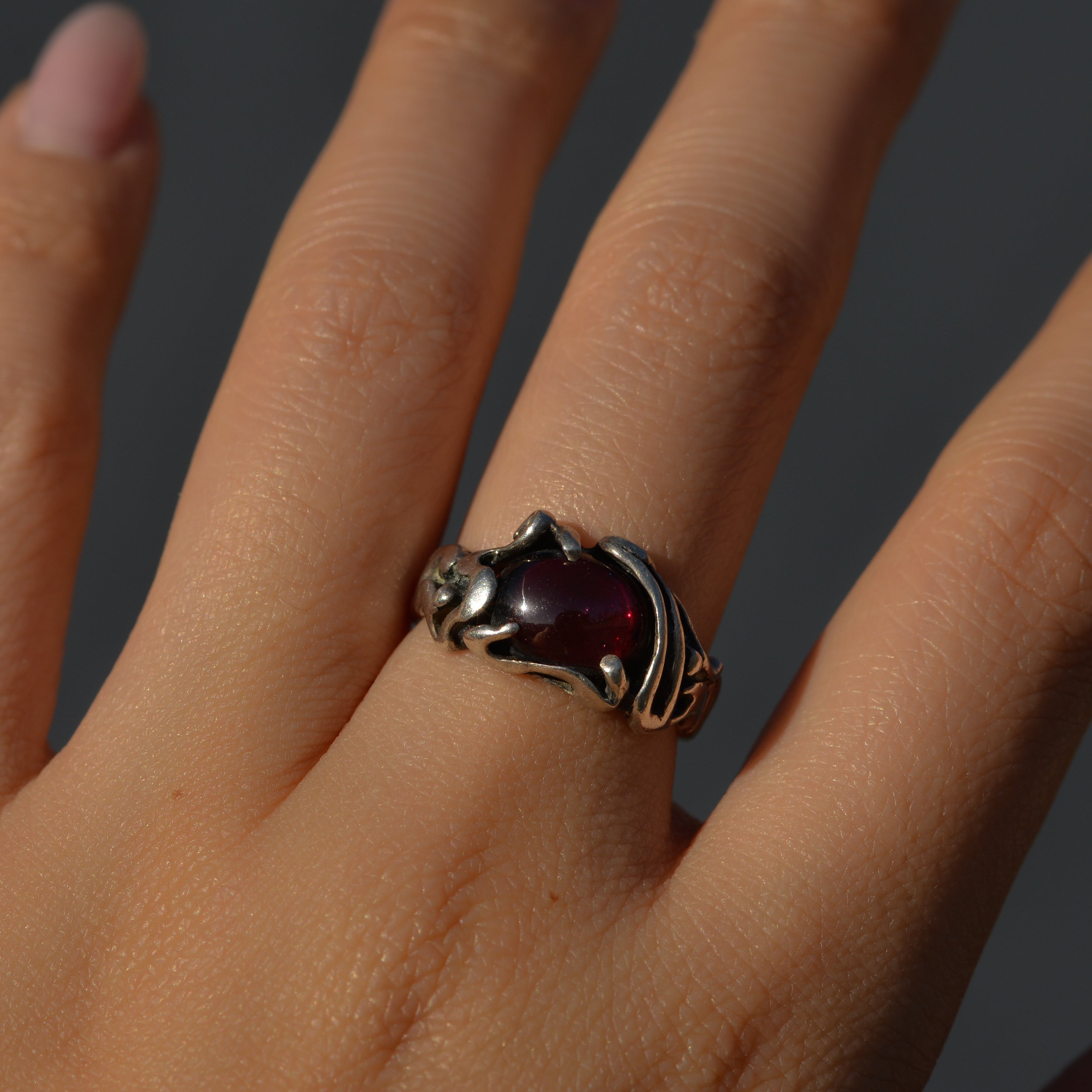 Vintage Sterling Garnet Brutalist Ring