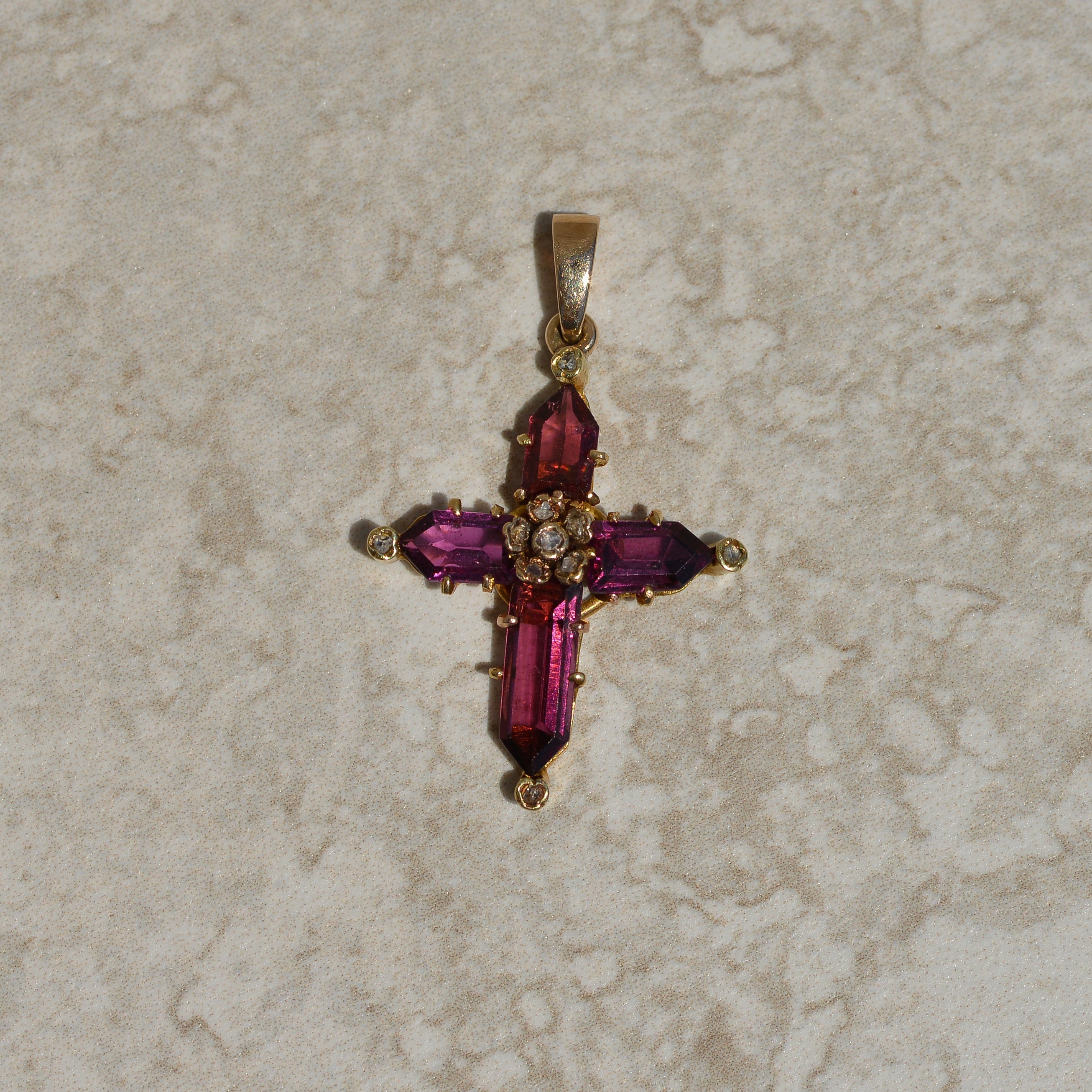 Victorian Garnet and Diamond Cross Pendant