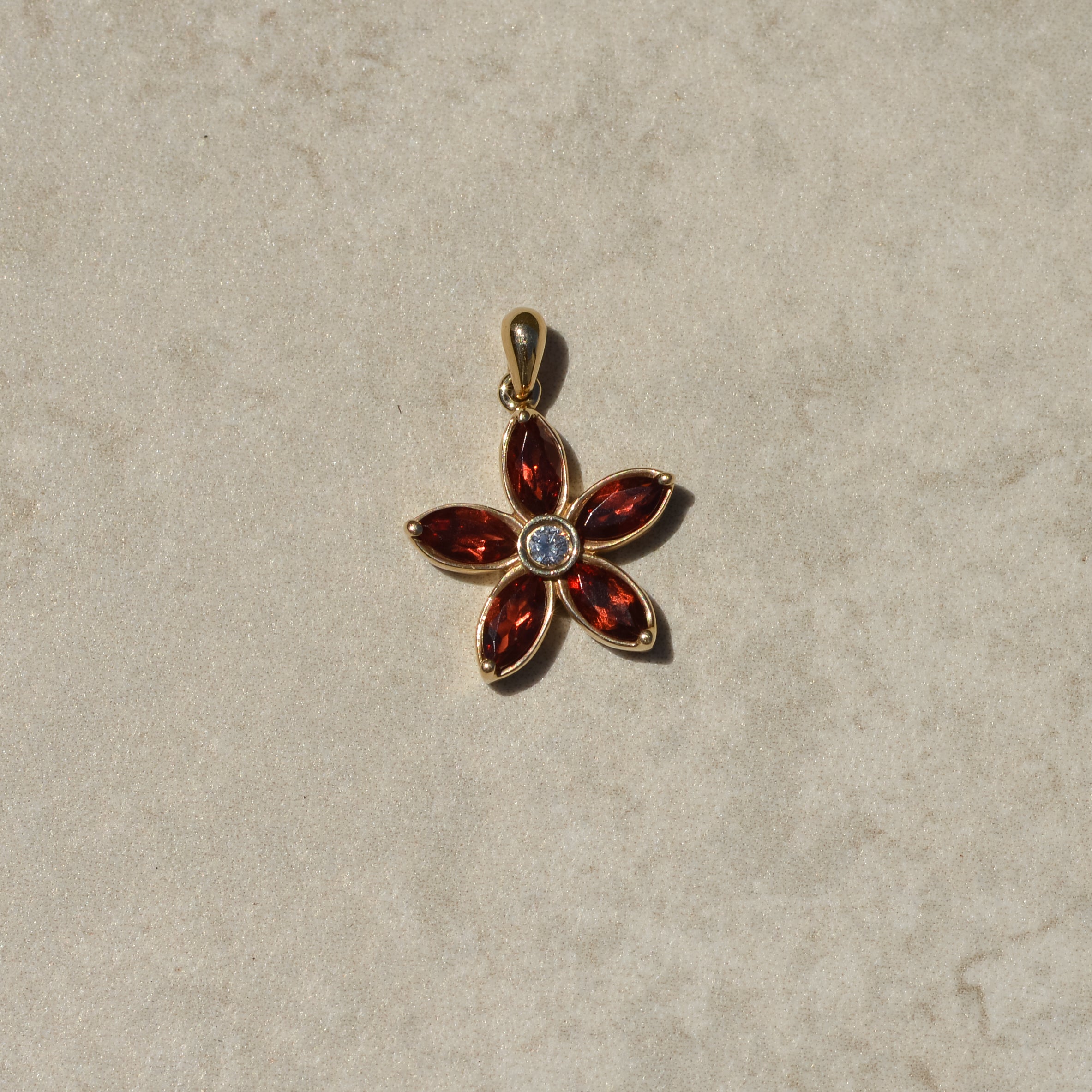 Vintage Garnet & Diamond Flower Charm