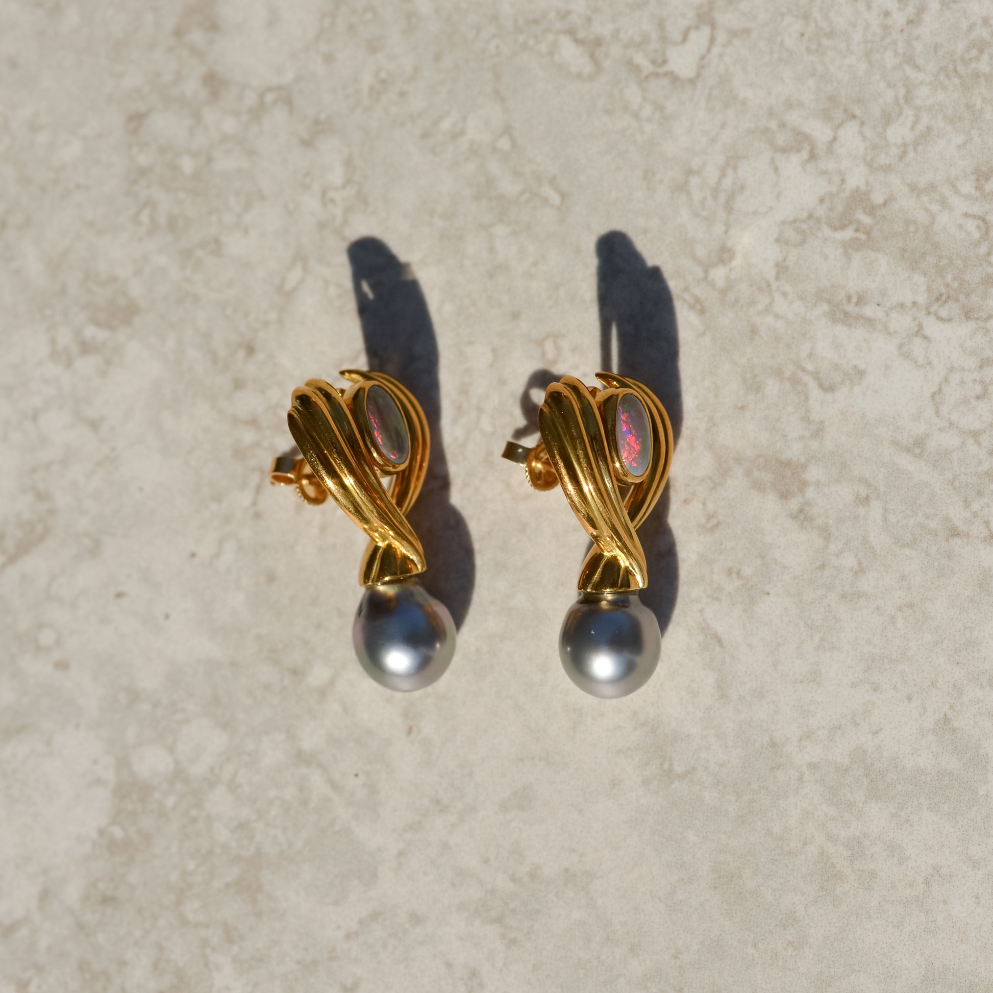 Vintage Opal and Baroque Pearl Earrings