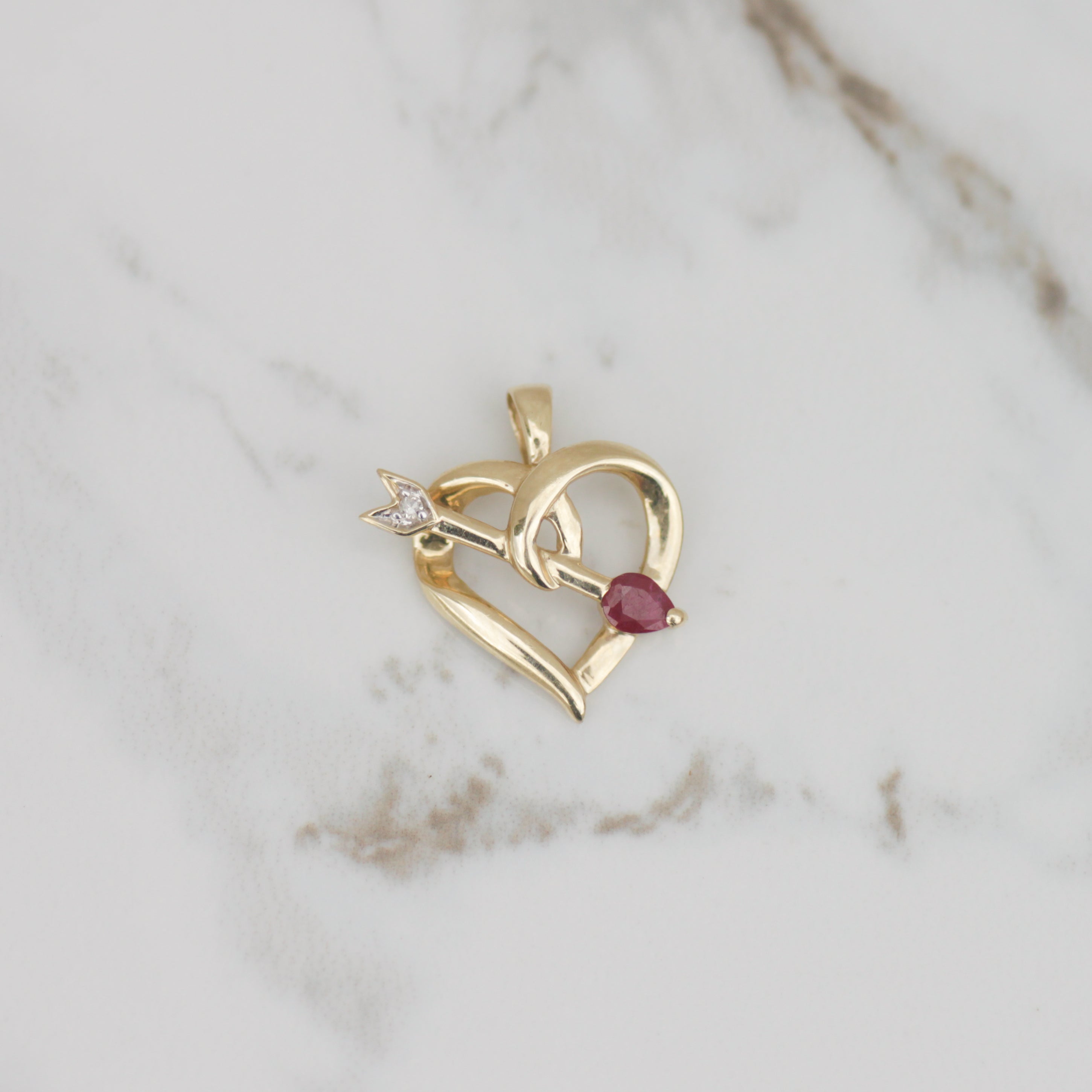 Vintage Heart and Arrow Pendant 14k