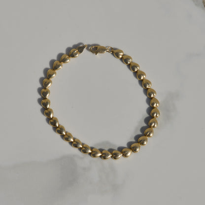 Vintage Heart Chain Bracelet 14k Gold