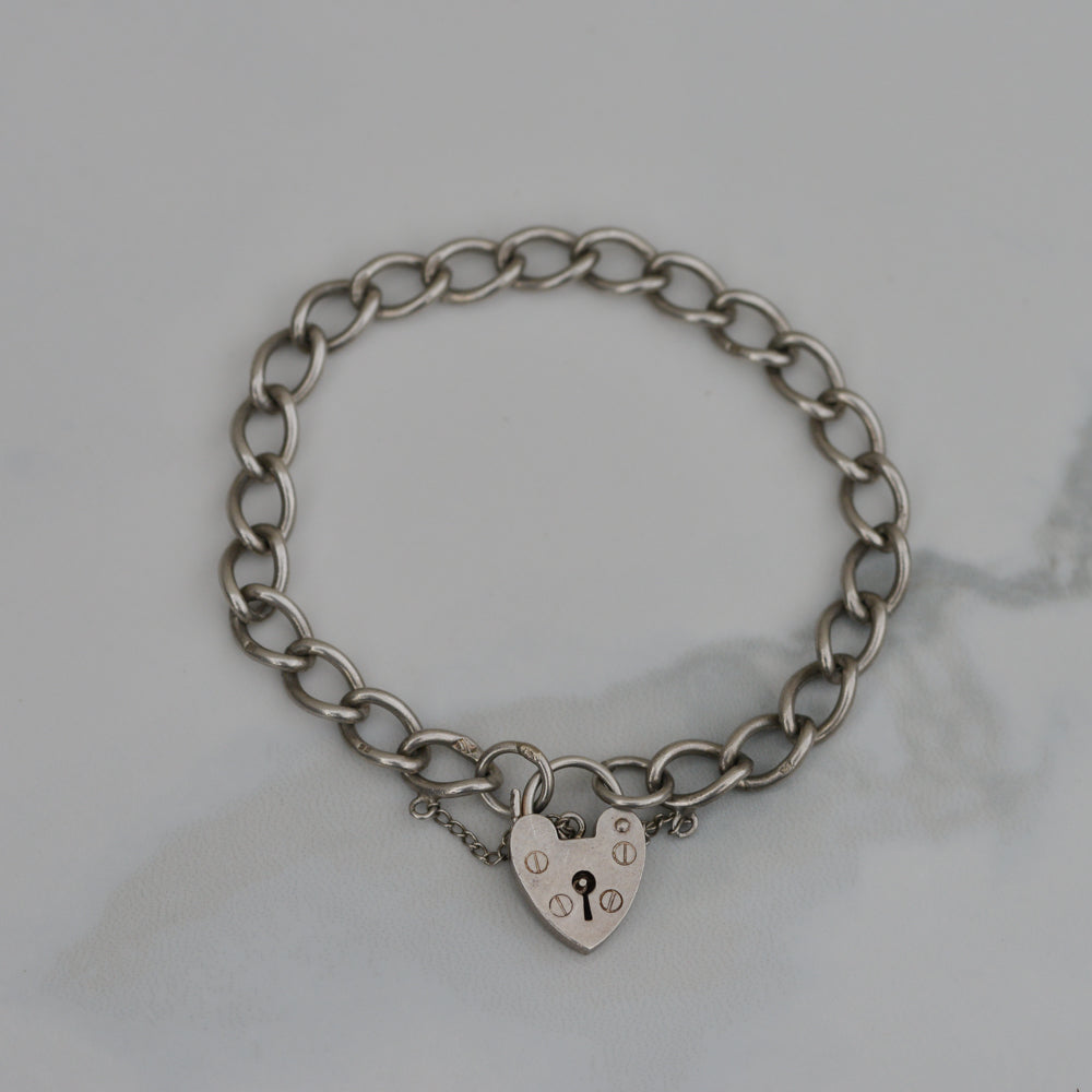 Vintage Sterling Heart Padlock Bracelet