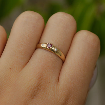 Vintage Ruby Heart and Diamond Ring 14k Gold Sz 6 1/4