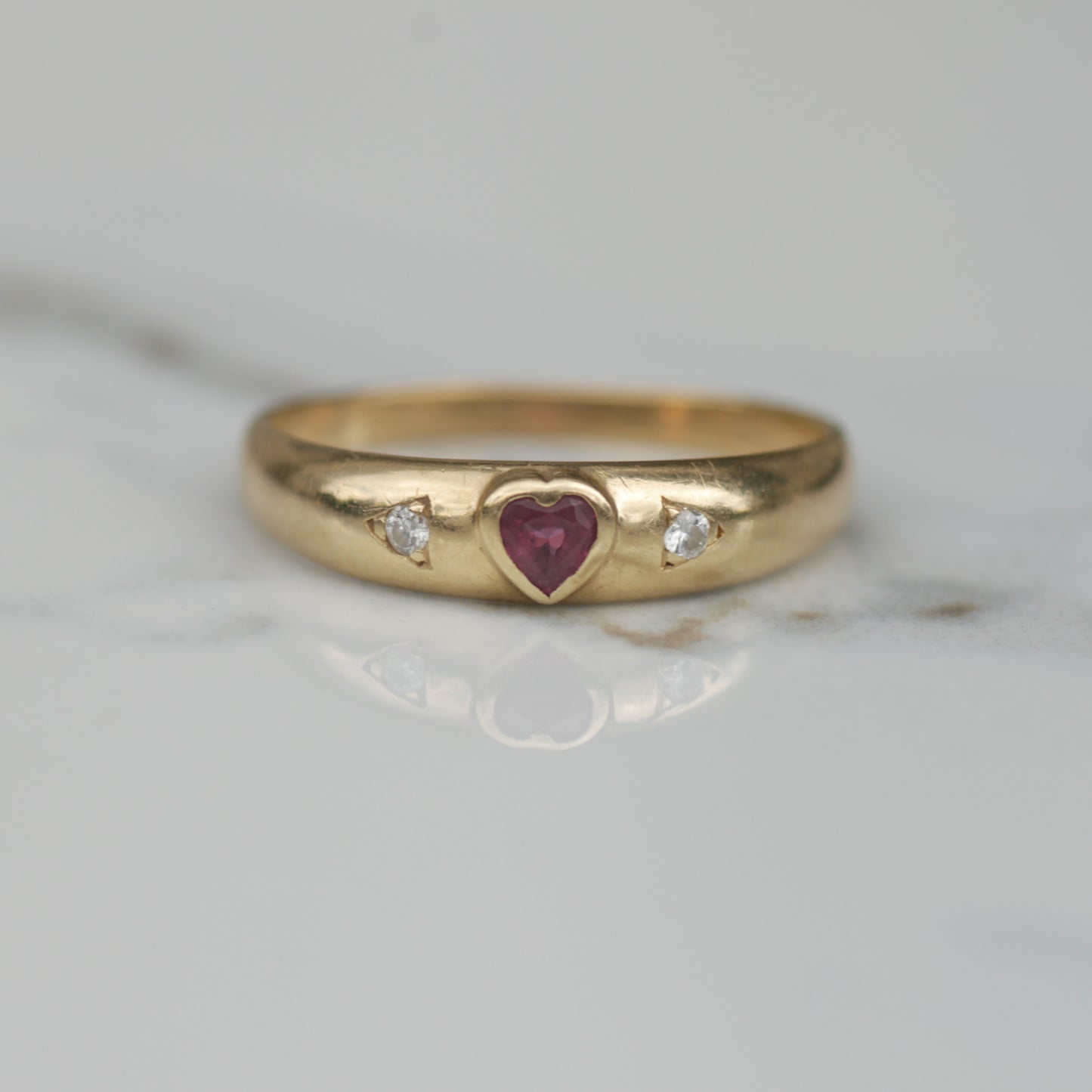 Vintage Ruby Heart and Diamond Ring 14k Gold Sz 6 1/4