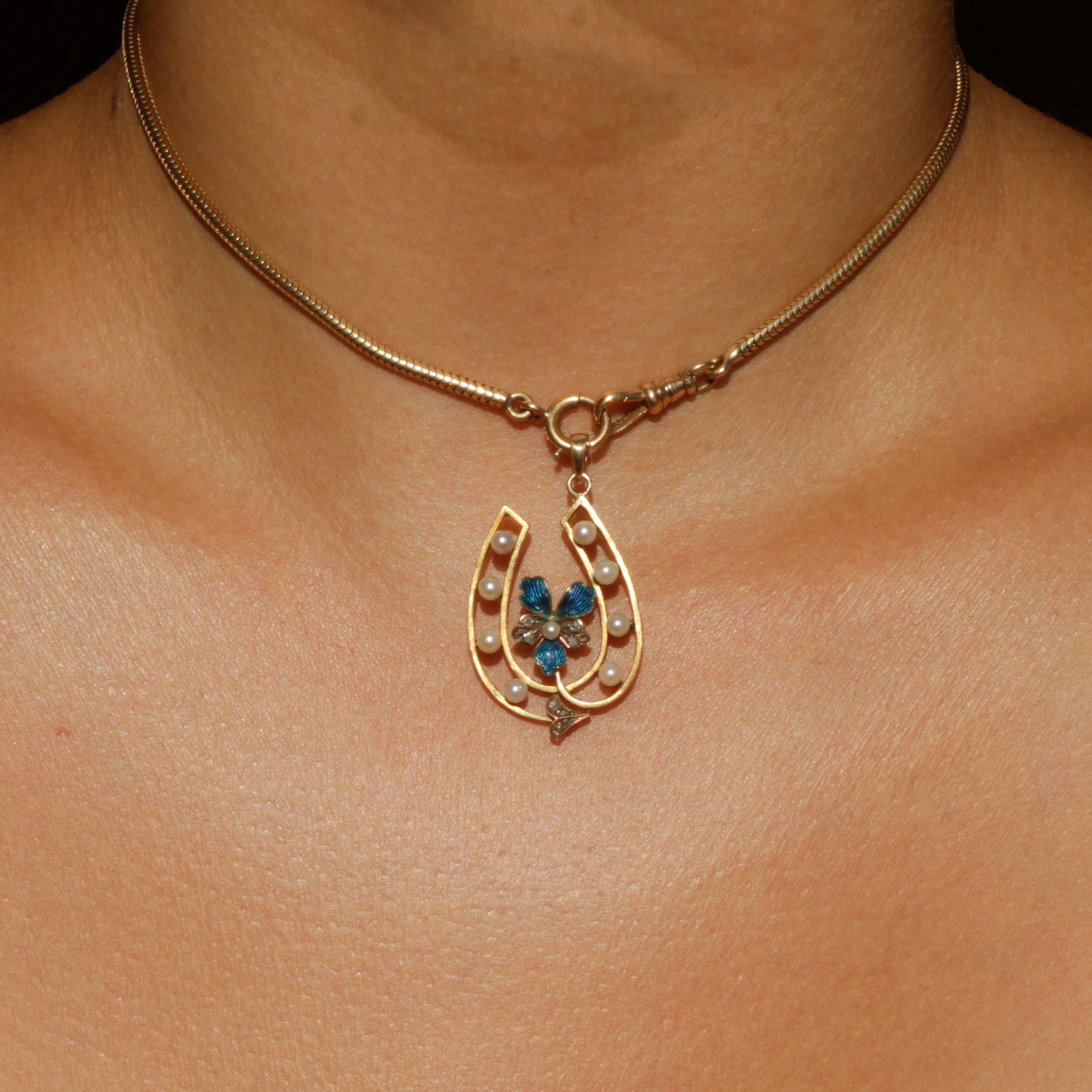Antique Pearl and Diamond Horseshoe Pendant
