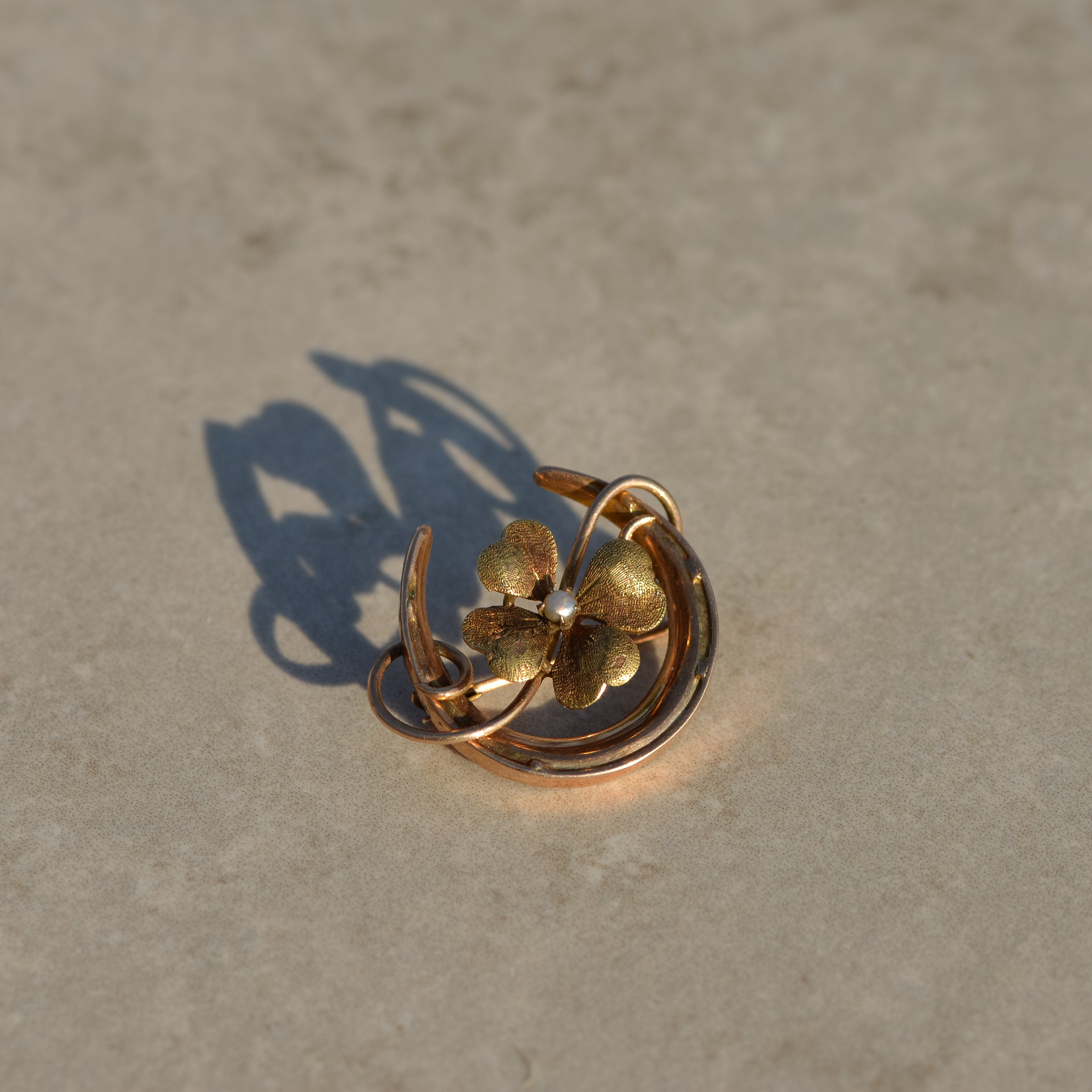 Antique Lucky Horseshoe & Four-leaf Clover Brooch
