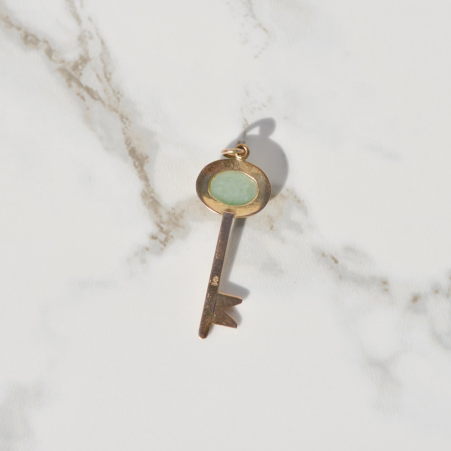 Vintage Jade Key Charm 14k