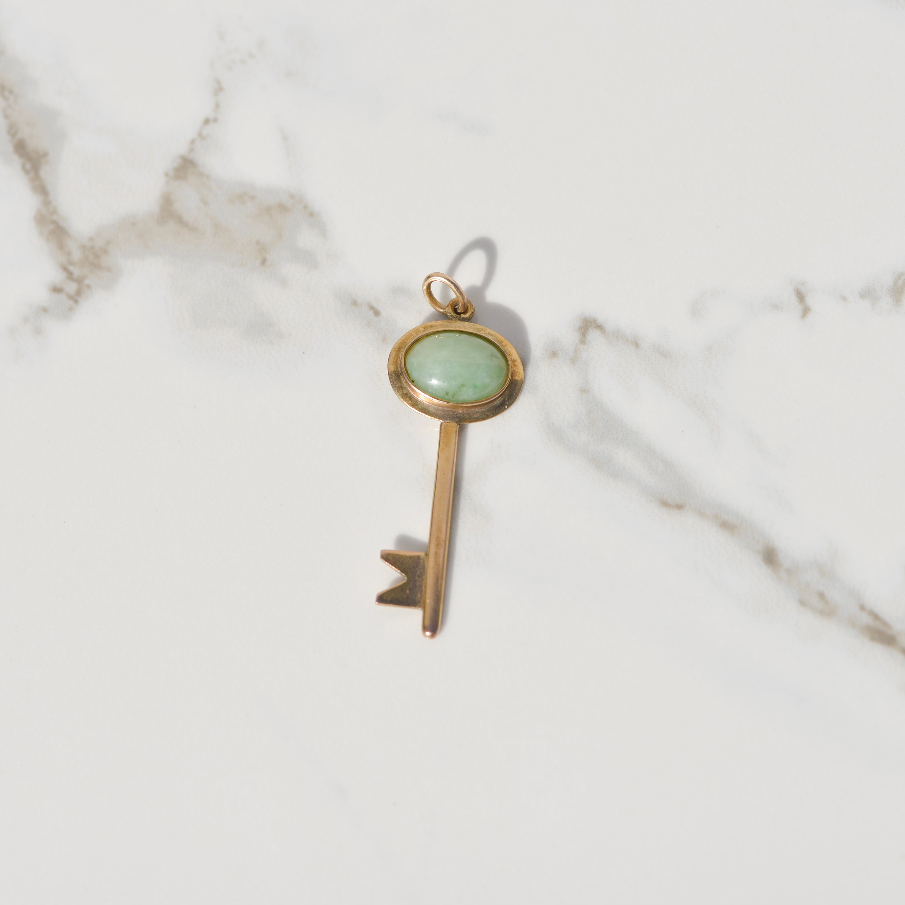 Vintage Jade Key Charm 14k