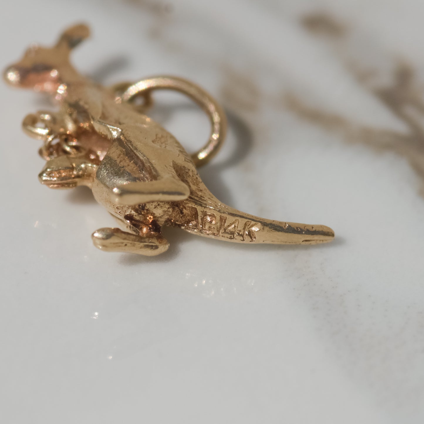 Vintage Kangaroo with Joey Charm 14k