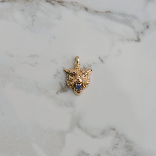 Antique Lion Sapphire Pendant 14k