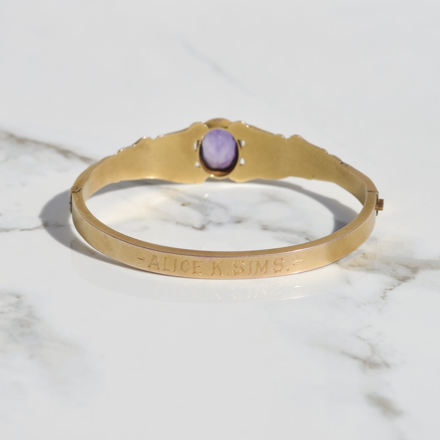 Antique Amethyst Lion Bangle 14k Gold