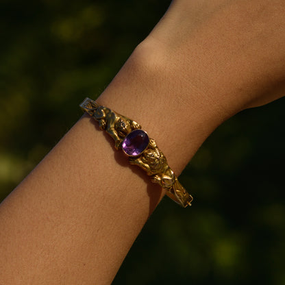 Antique Amethyst Lion Bangle 14k Gold