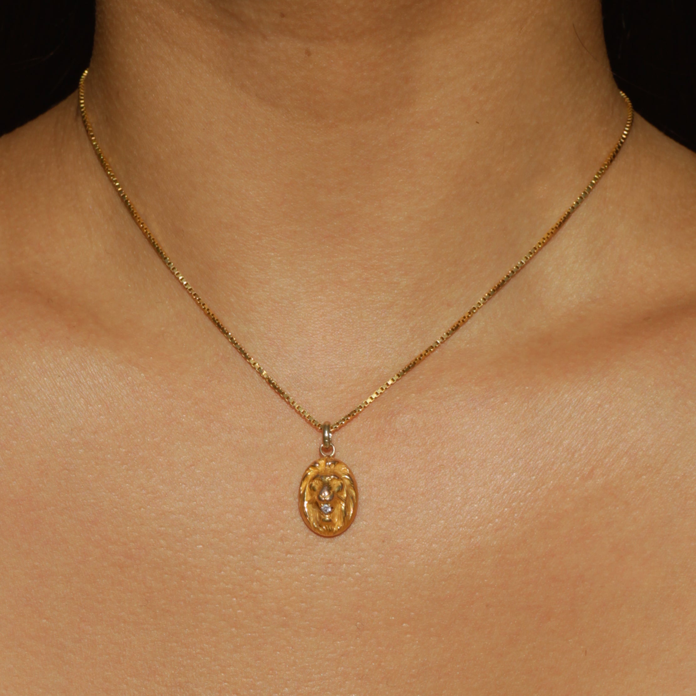 Antique Lion Pendant with Old Mine Diamond