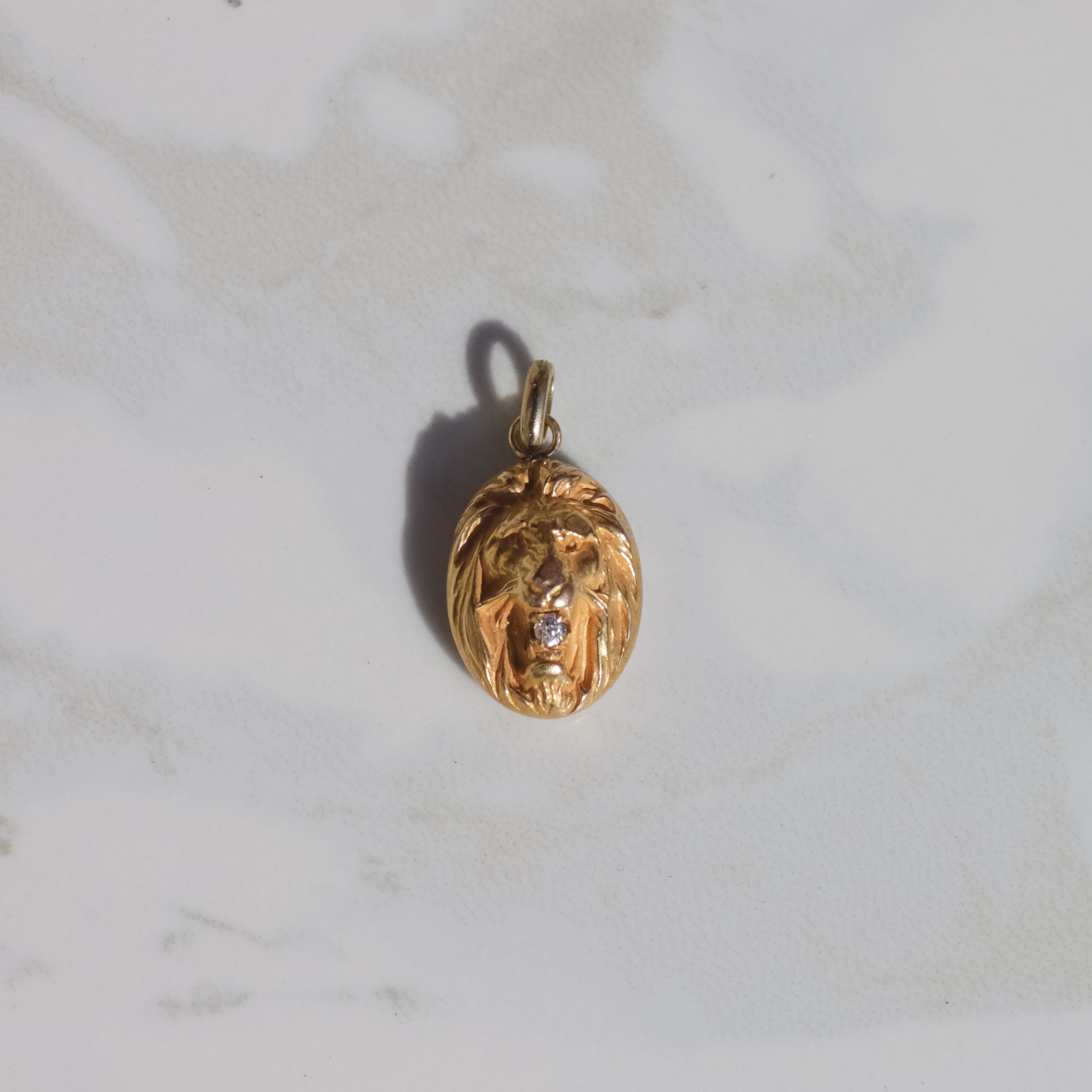 Antique Lion Pendant with Old Mine Diamond