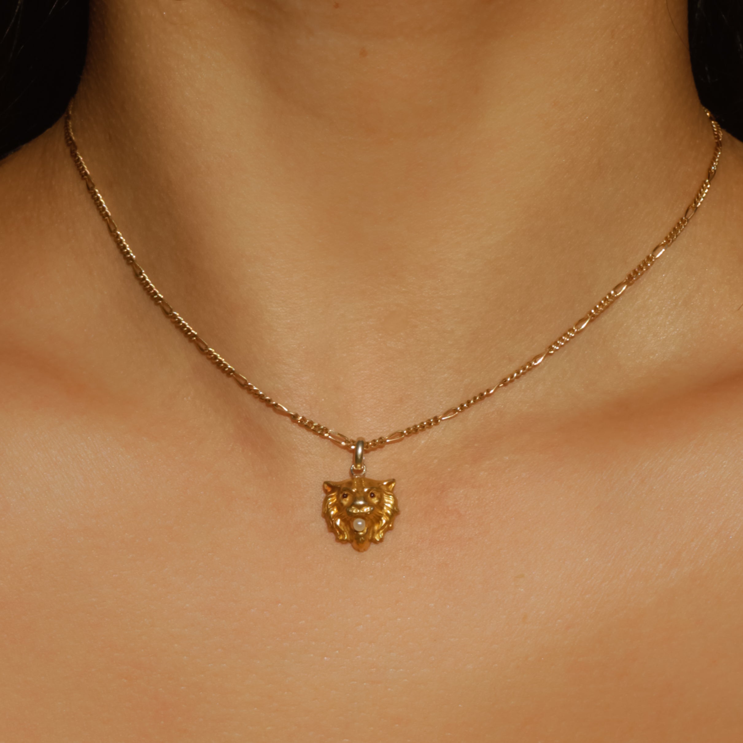 Antique Lion Pendant with Pearl