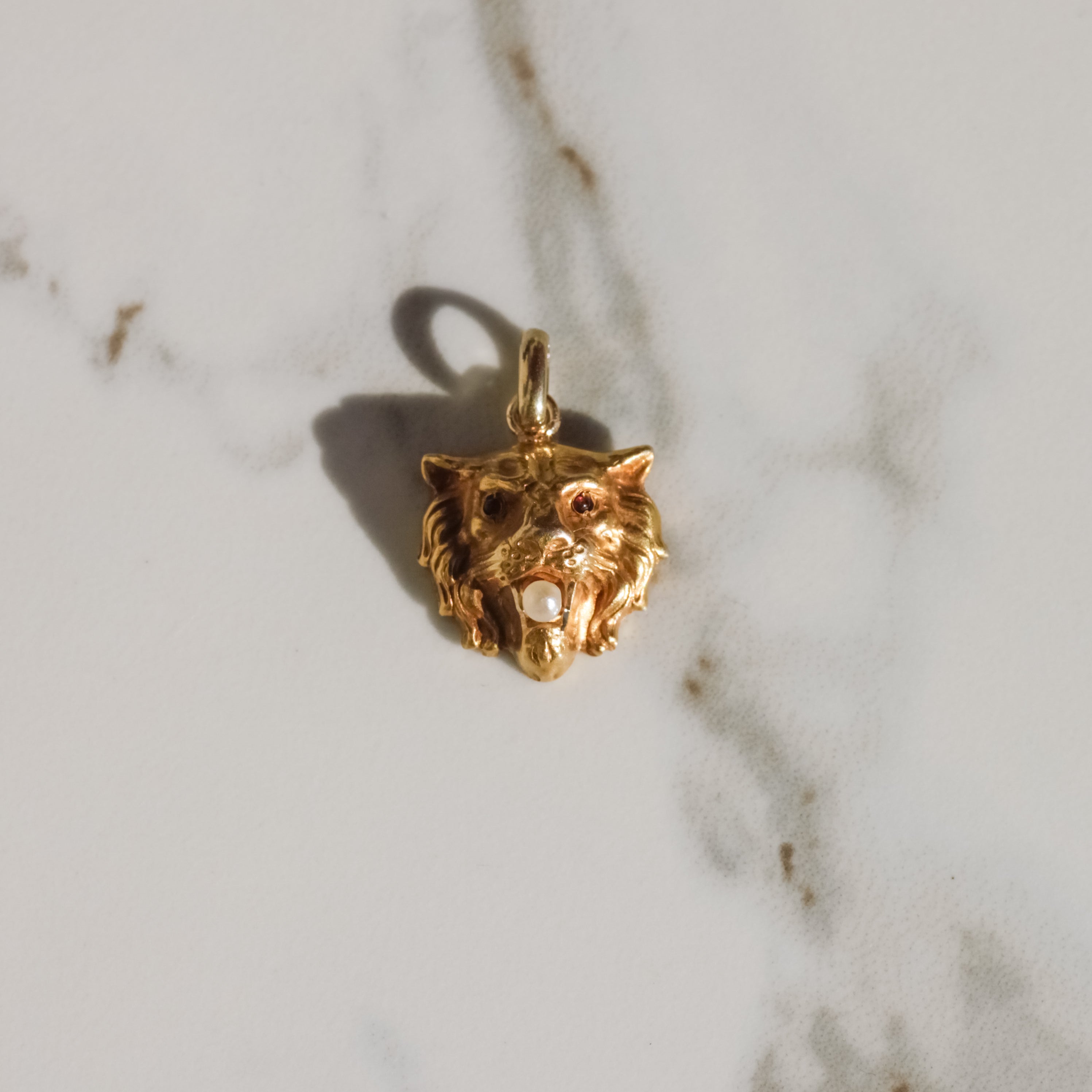 Antique Lion Pendant with Pearl