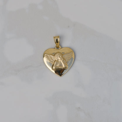 Vintage Cherub Puffy Heart Charm 14k