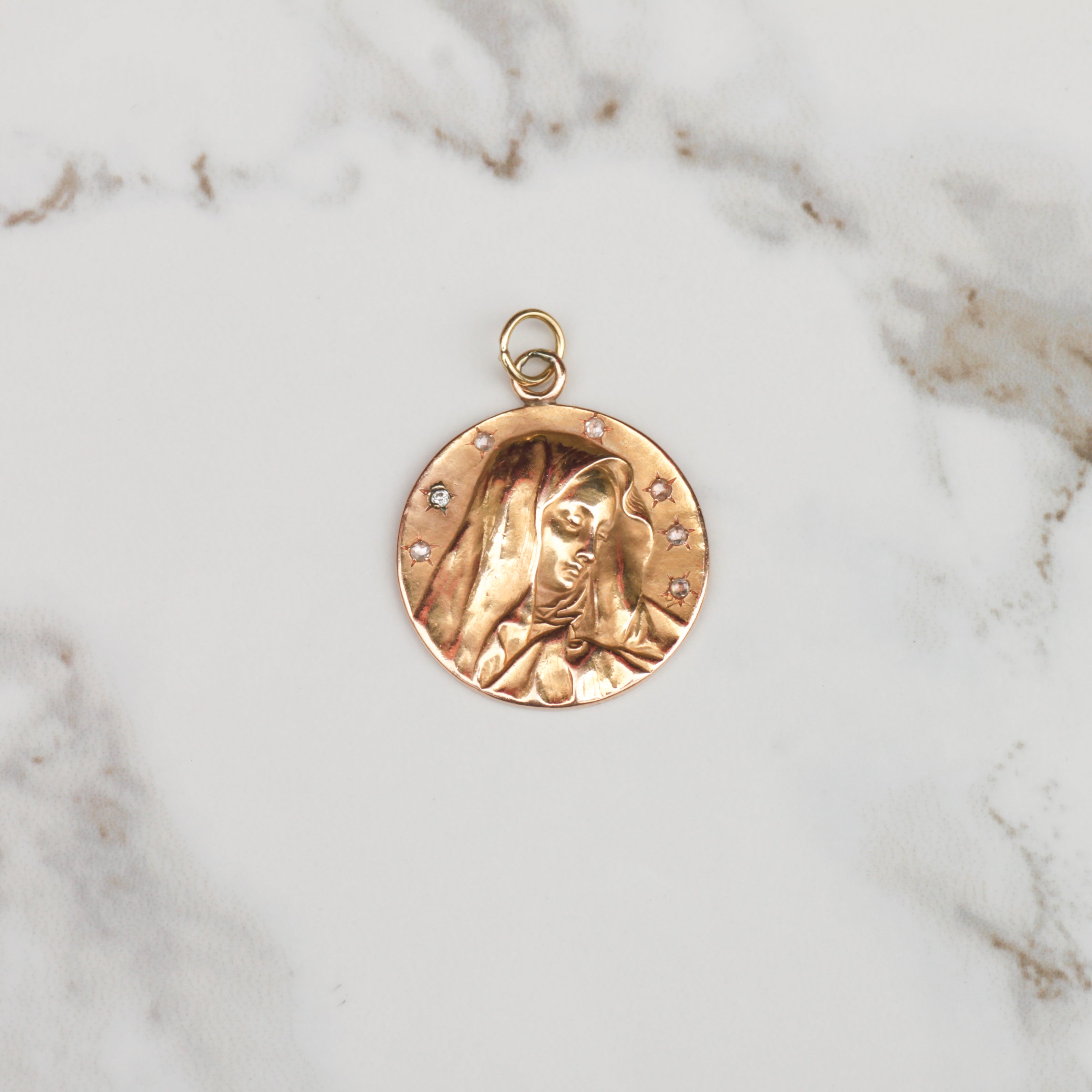 Antique Madonna Charm with Rosecut Diamonds