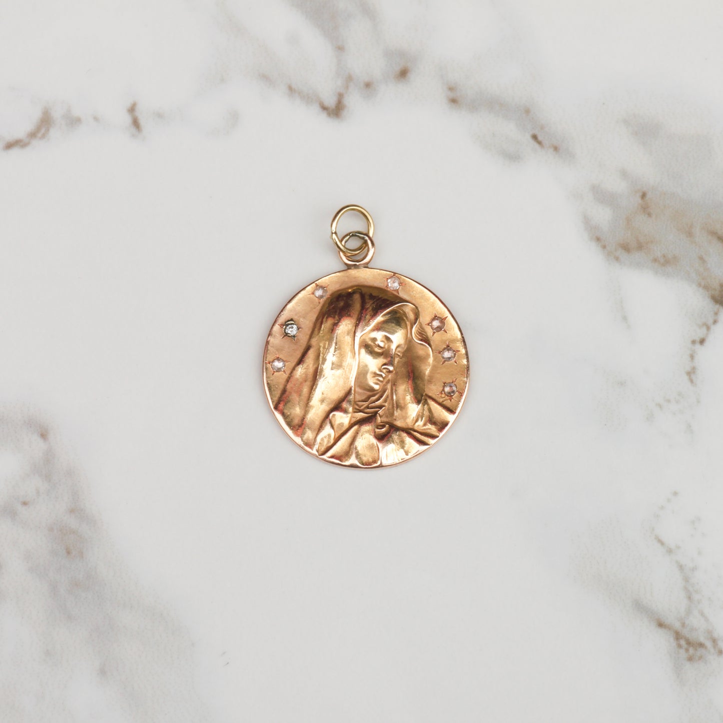 Antique Madonna Charm with Rosecut Diamonds 14k