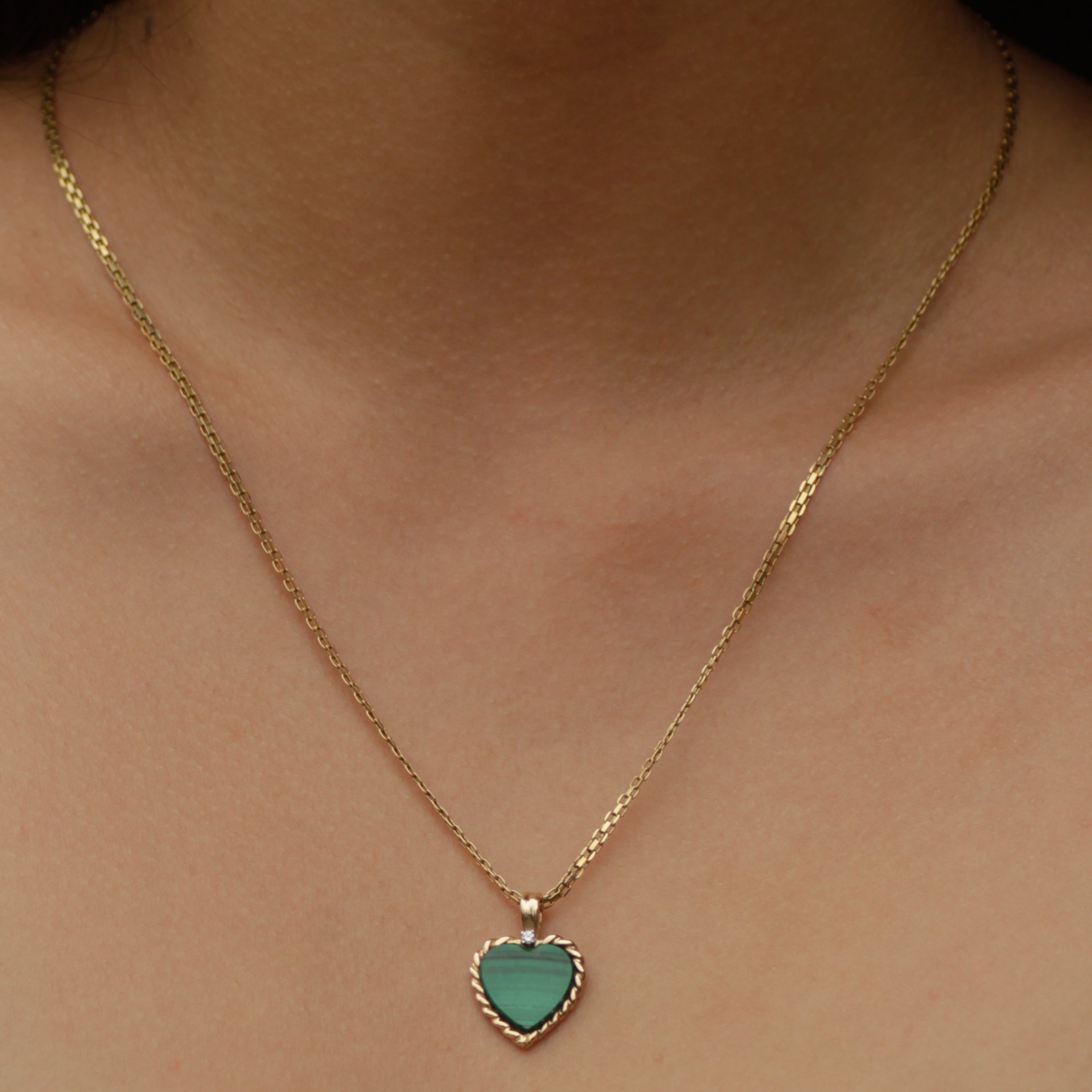 Vintage Malachite Heart Pendant 14k Gold