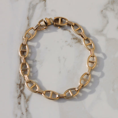 Vintage Mariner Link Bracelet 8" 14k Gold